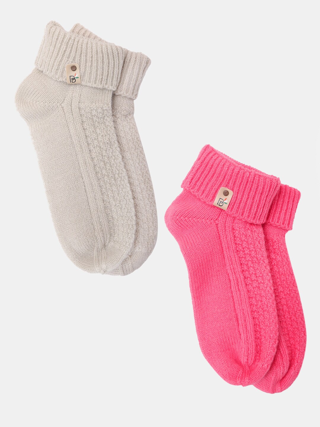 

Bharatasya Women Pack Of 2 Ribbed Ankle-Length Socks, White