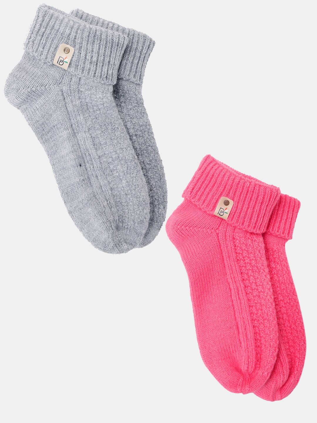 

Bharatasya Women Pack Of 2 Ribbed Ankle-Length Socks, Grey