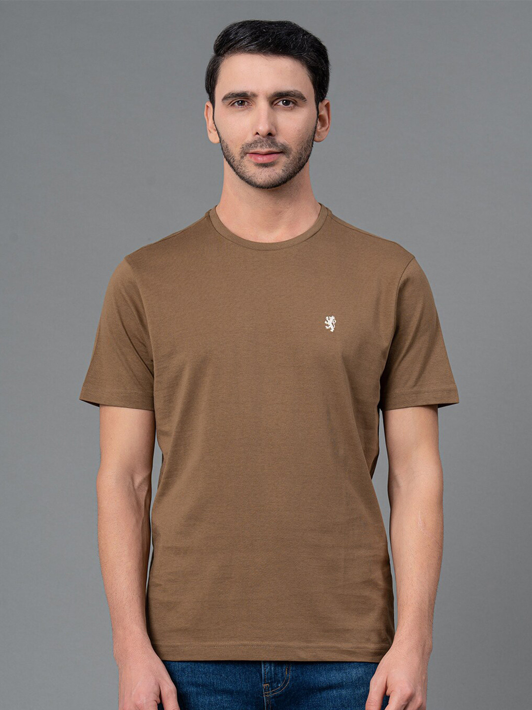 

Red Tape Men Round Neck Pure Cotton T-shirt, Brown