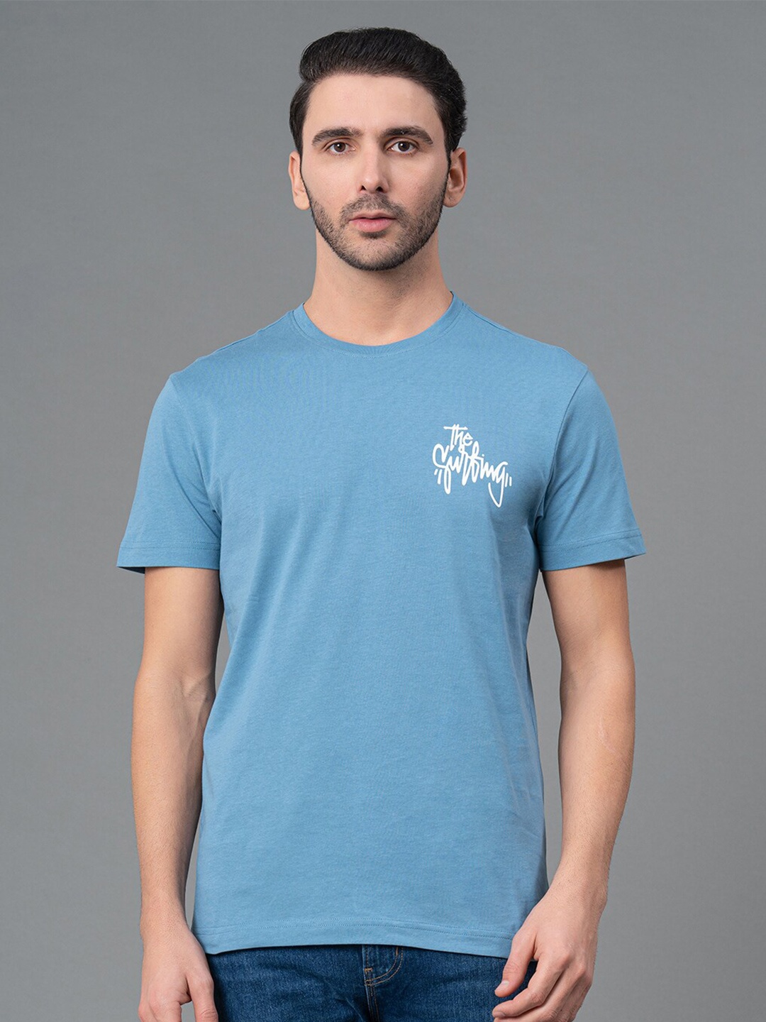 

Red Tape Men Round Neck Pure Cotton T-shirt, Blue