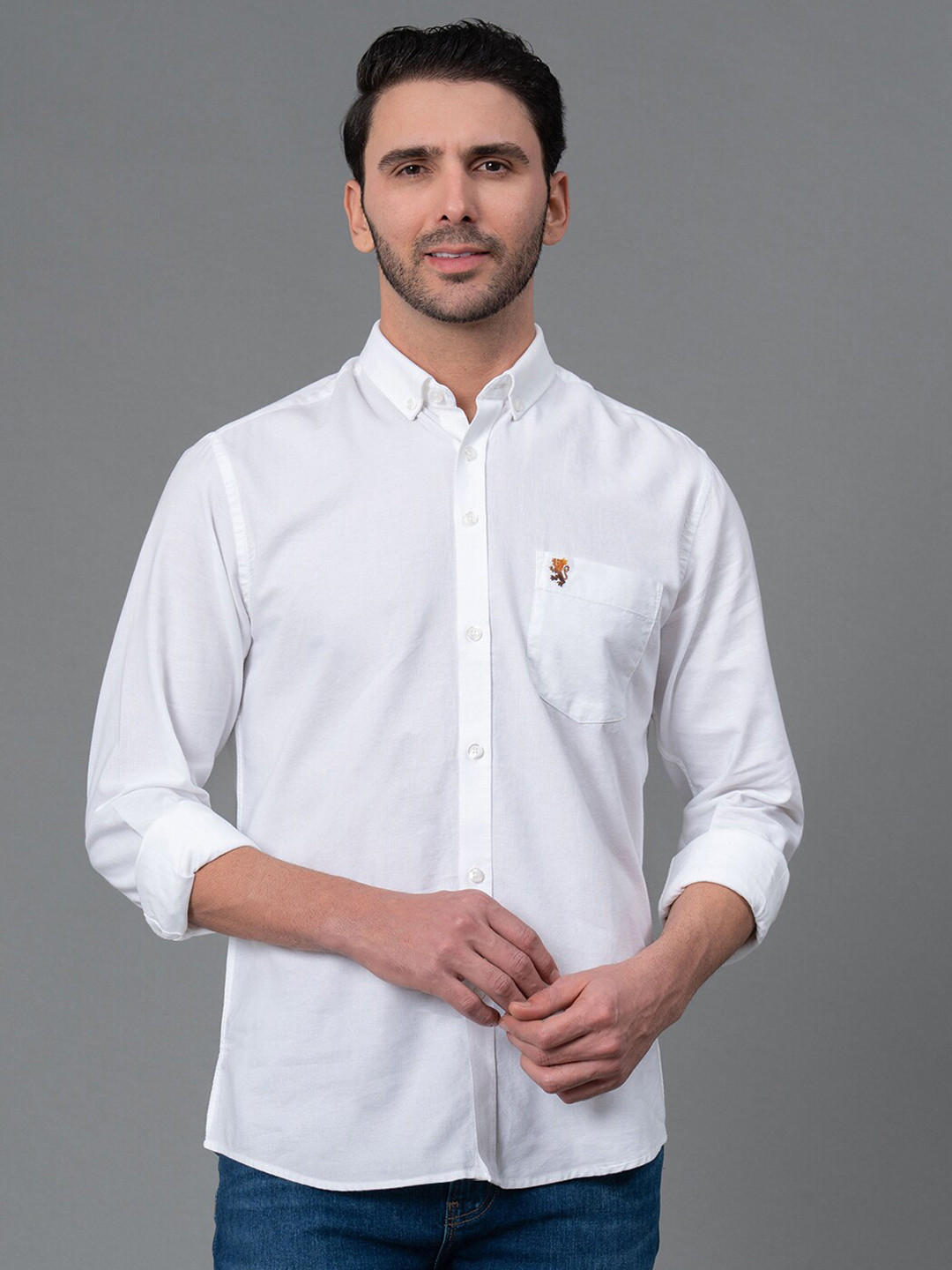 

Red Tape Men Button-Down Collar Casual Cotton Shirt, White