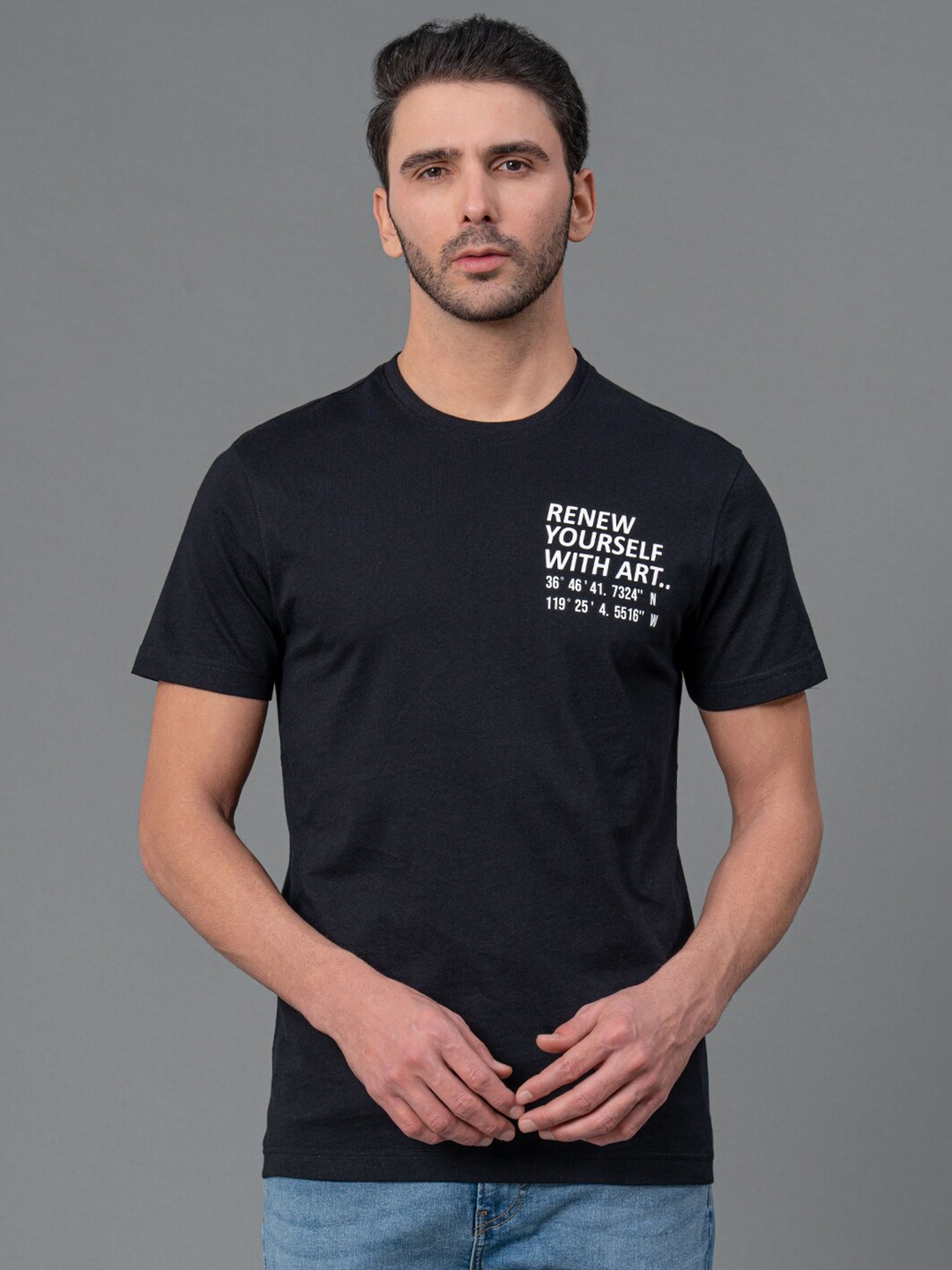 

Red Tape Men Typography Pure Cotton T-shirt, Black