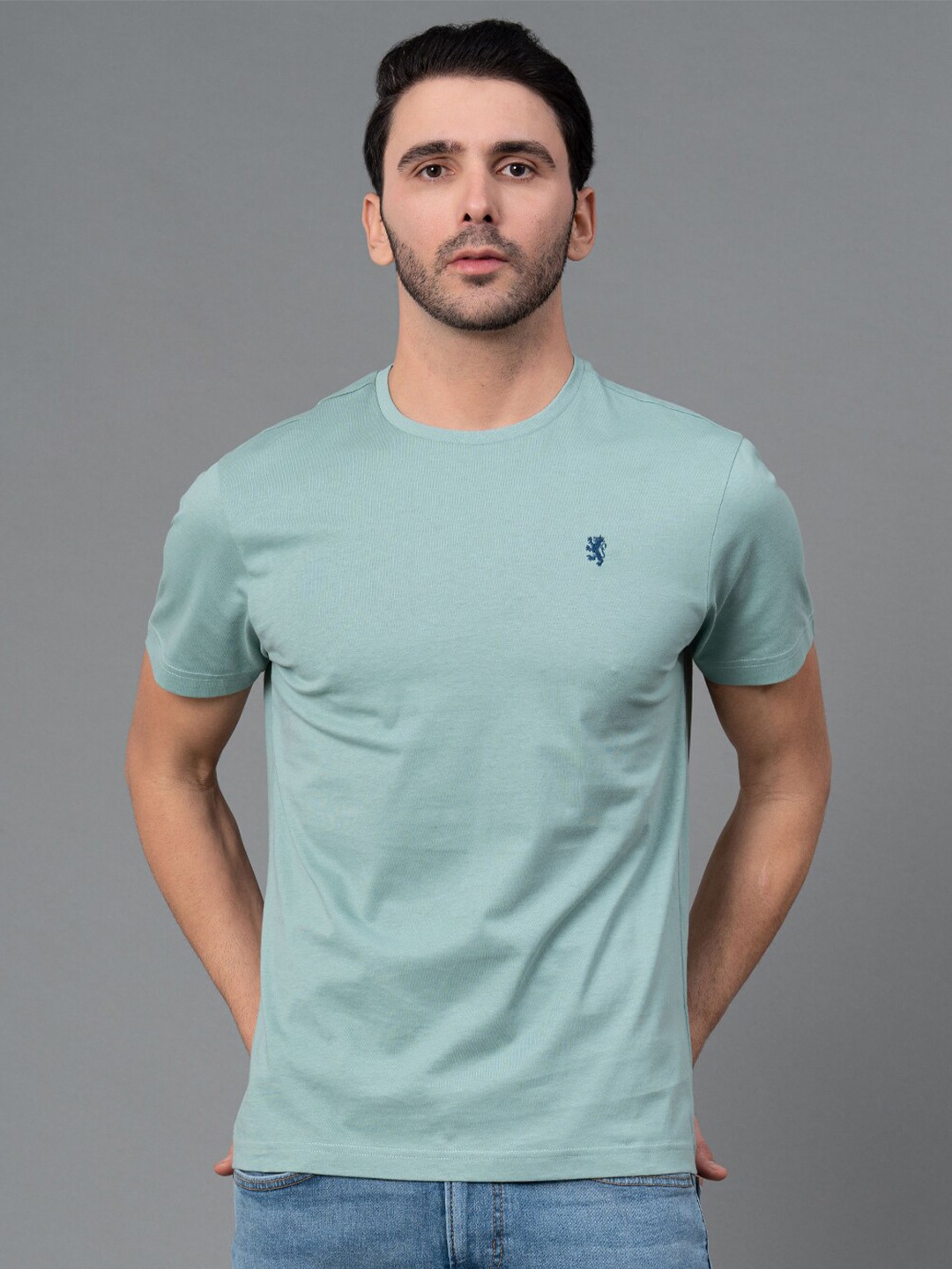 

Red Tape Men Round Neck Pure Cotton T-shirt, Turquoise blue