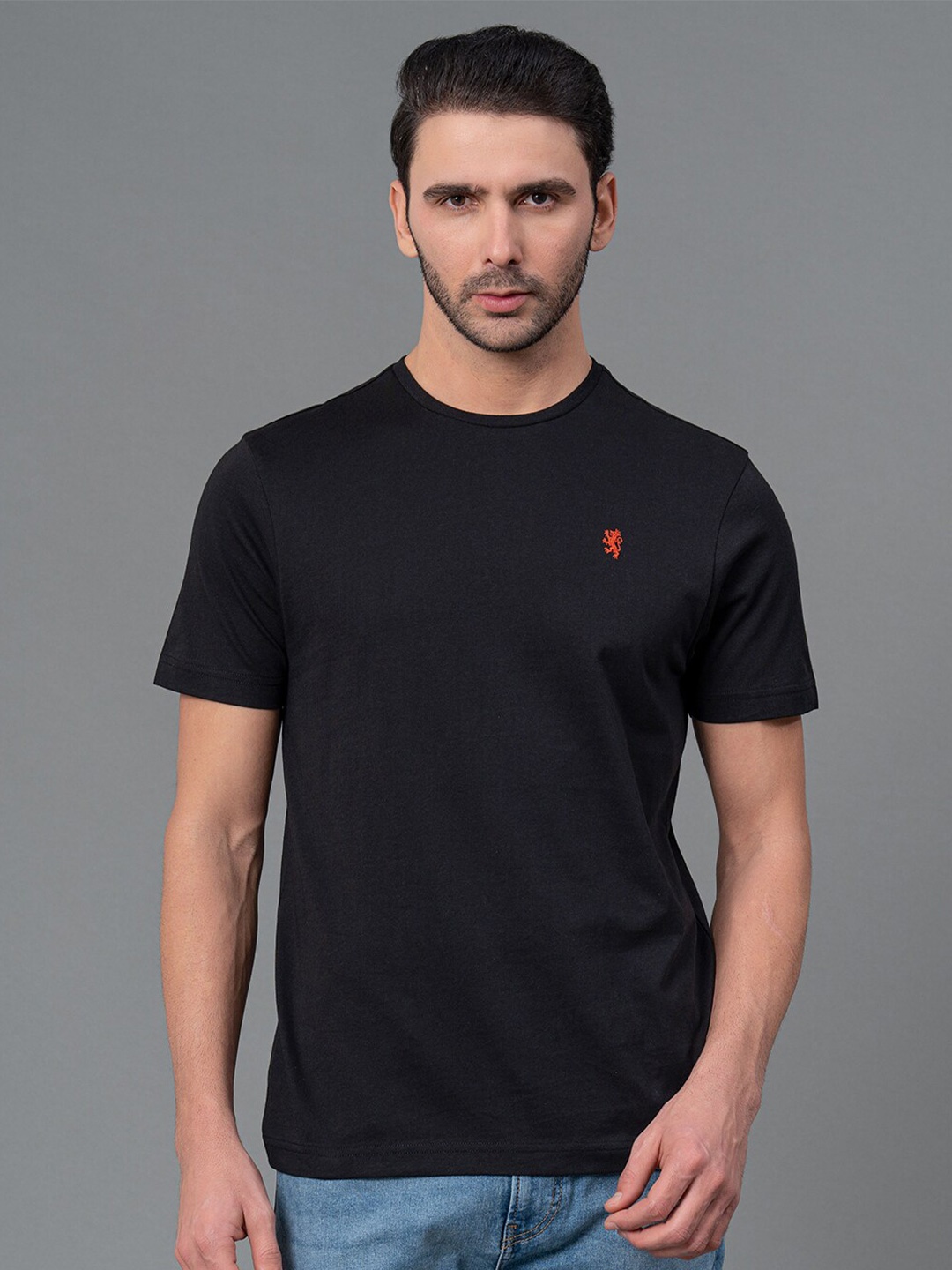 

Red Tape Men Solid Pure Cotton Round Neck Half Sleeve T-Shirt, Black