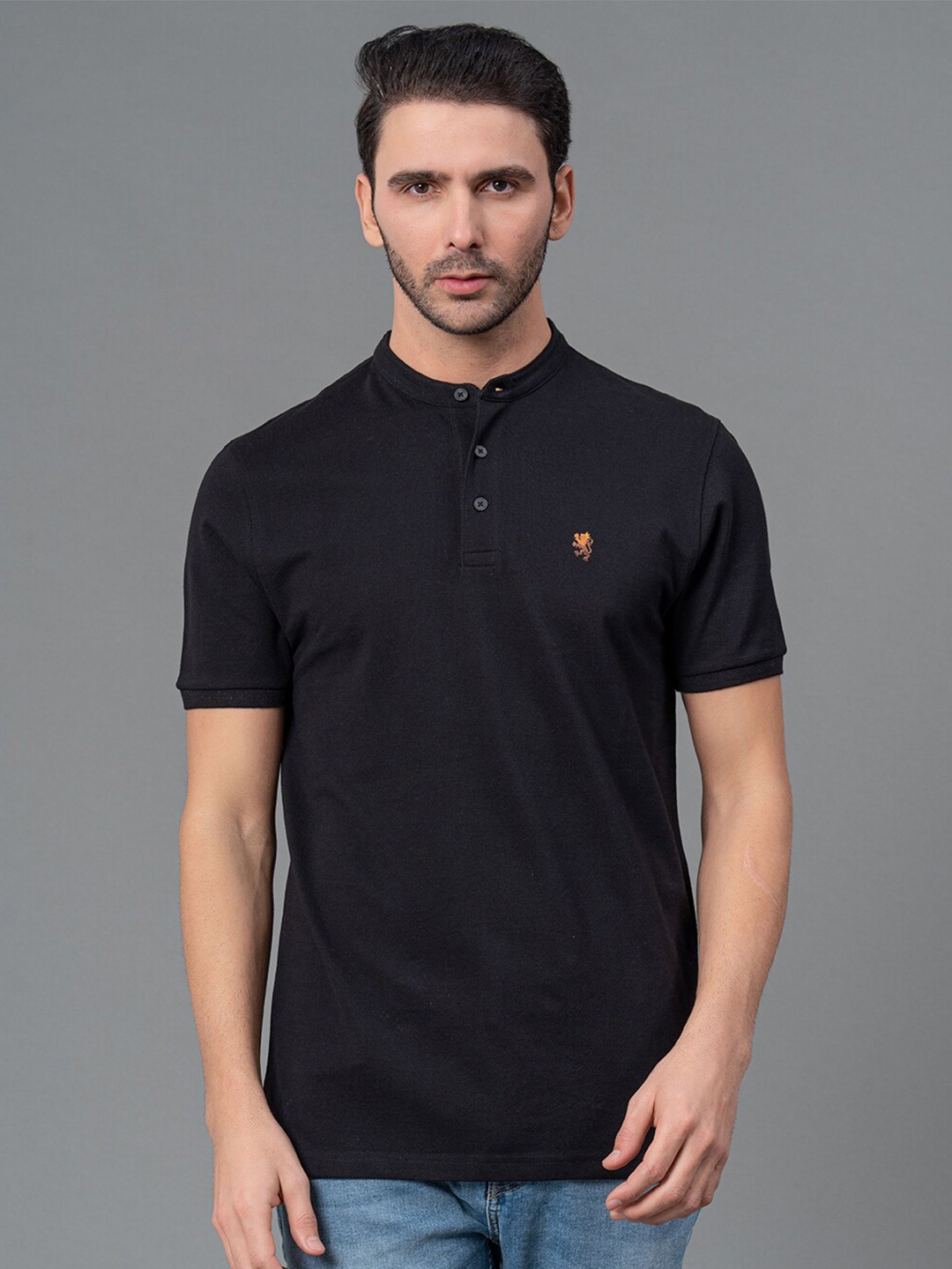 

Red Tape Henley Neck Pure Cotton T-shirt, Black