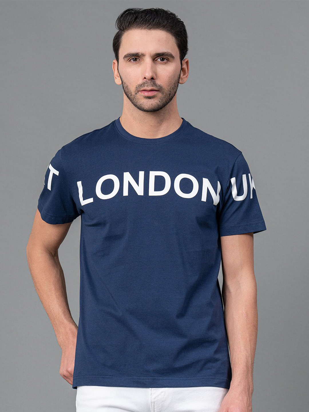 

Red Tape Men Typography Printed Pure Cotton T-shirt, Blue