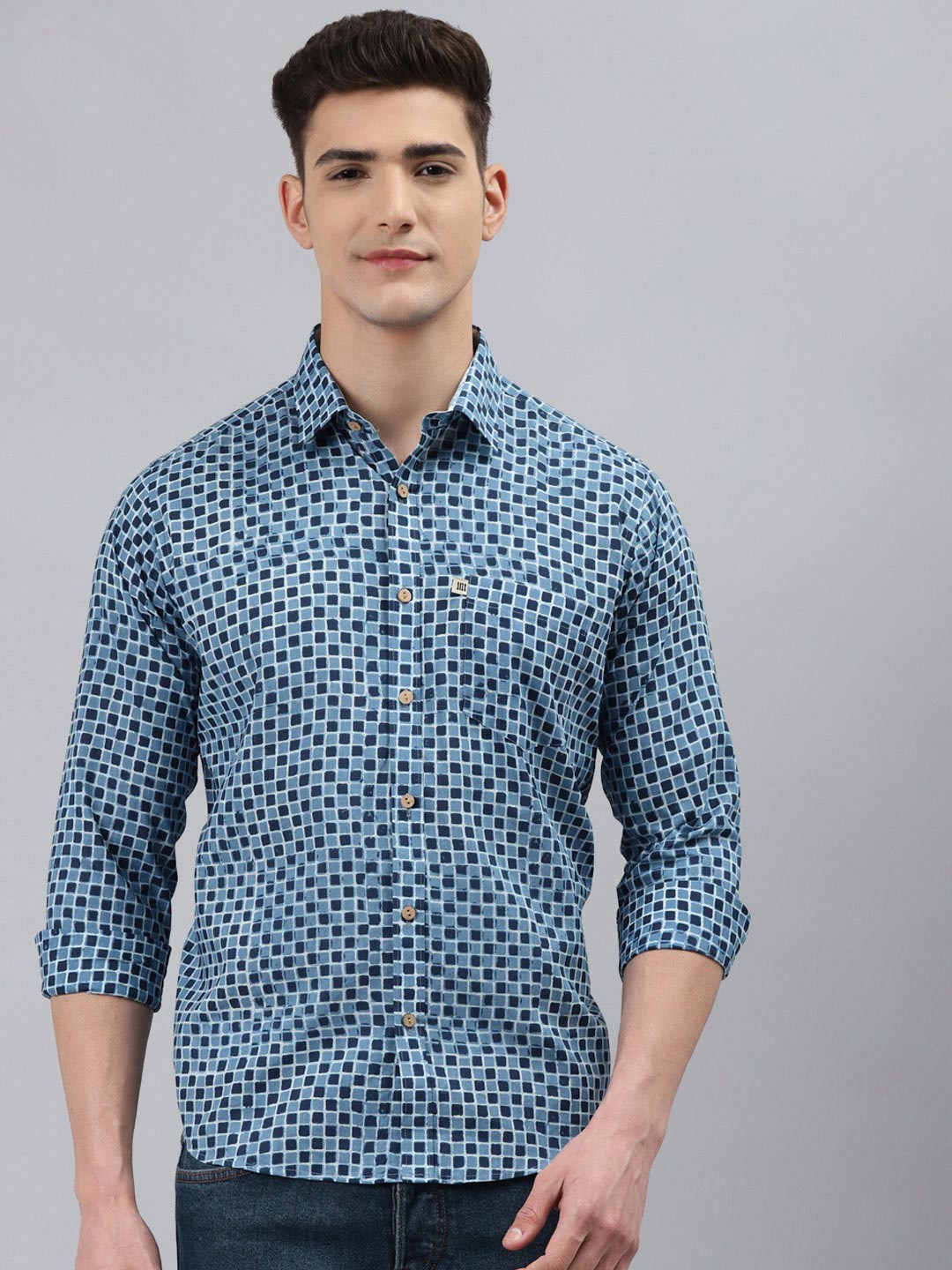 

Readiprint Fashions Men Geometric Printed Cotton Shirt, Blue