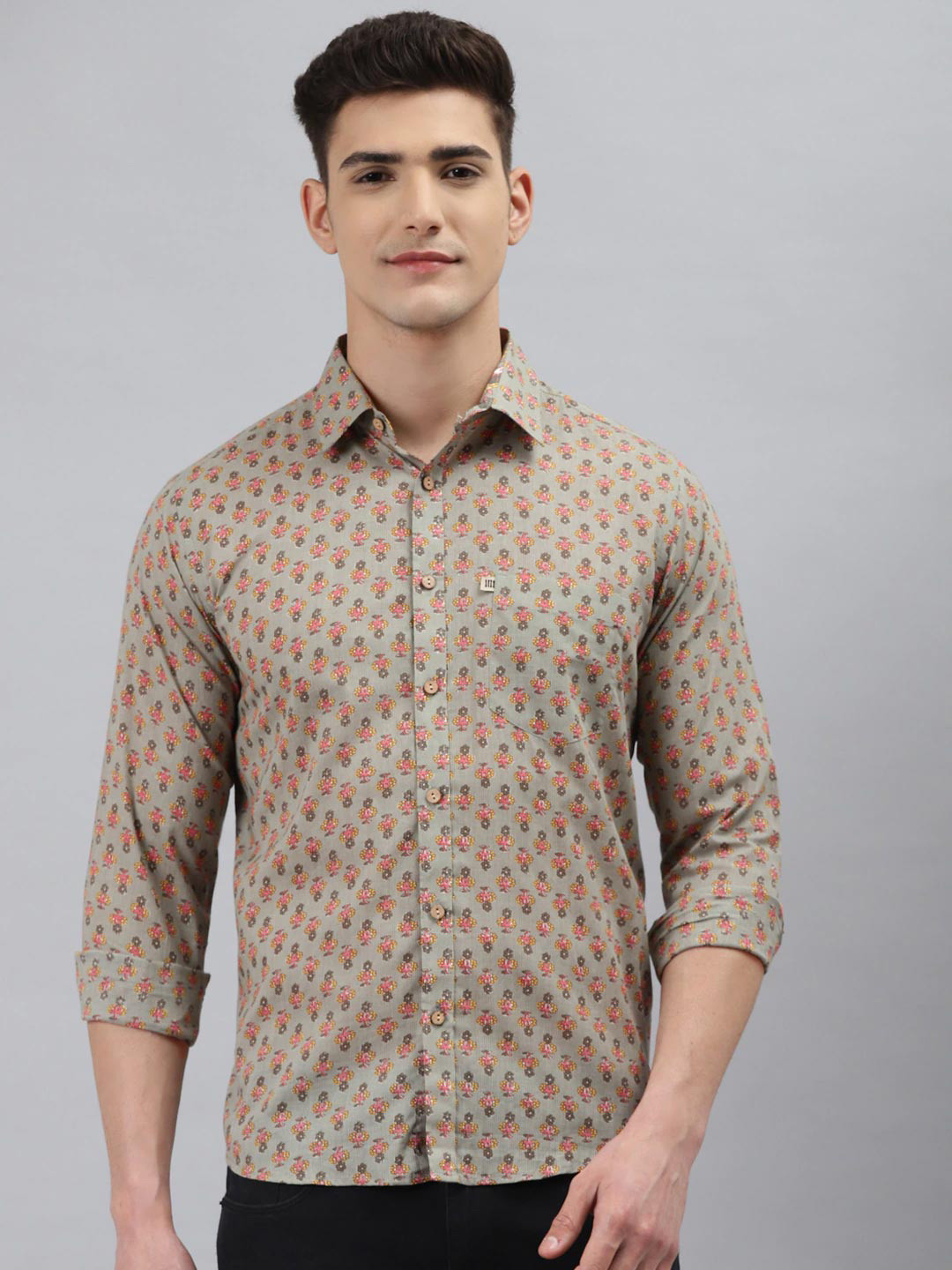 

Readiprint Fashions Men Floral Printed Cotton Casual Shirt, Grey