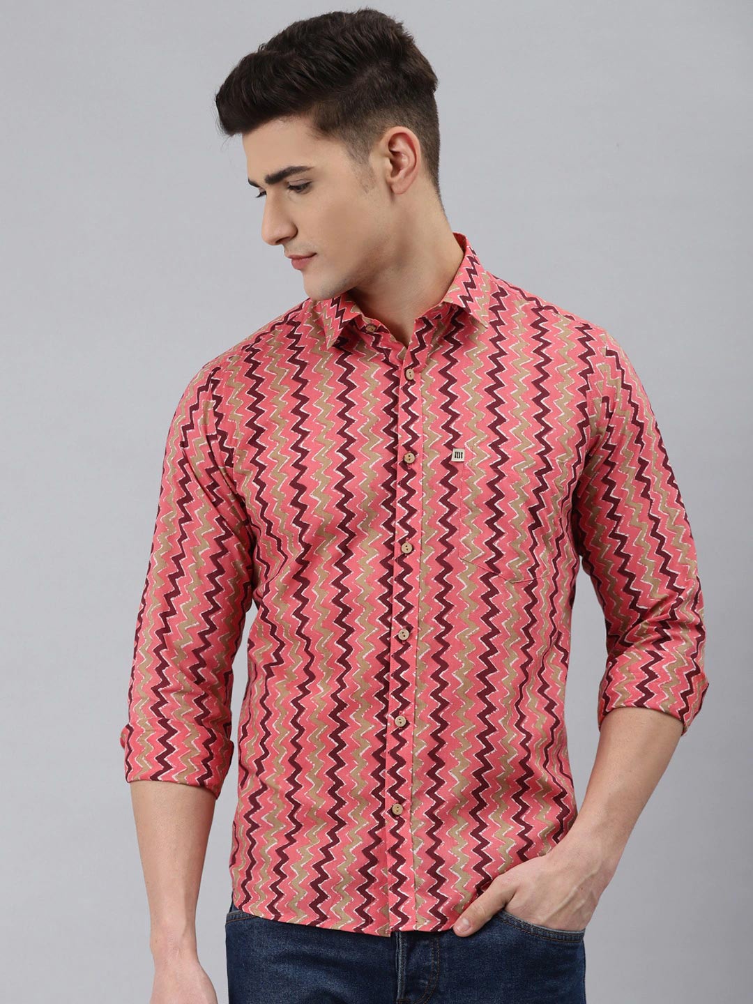 

Readiprint Men Chevron Printed Casual Cotton Shirt, Red