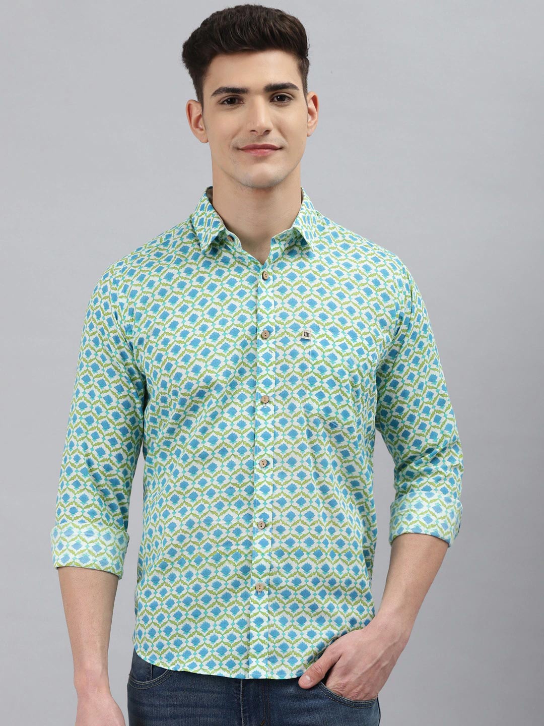 

Readiprint Fashions Men Floral Printed Casual Cotton Shirt, Green