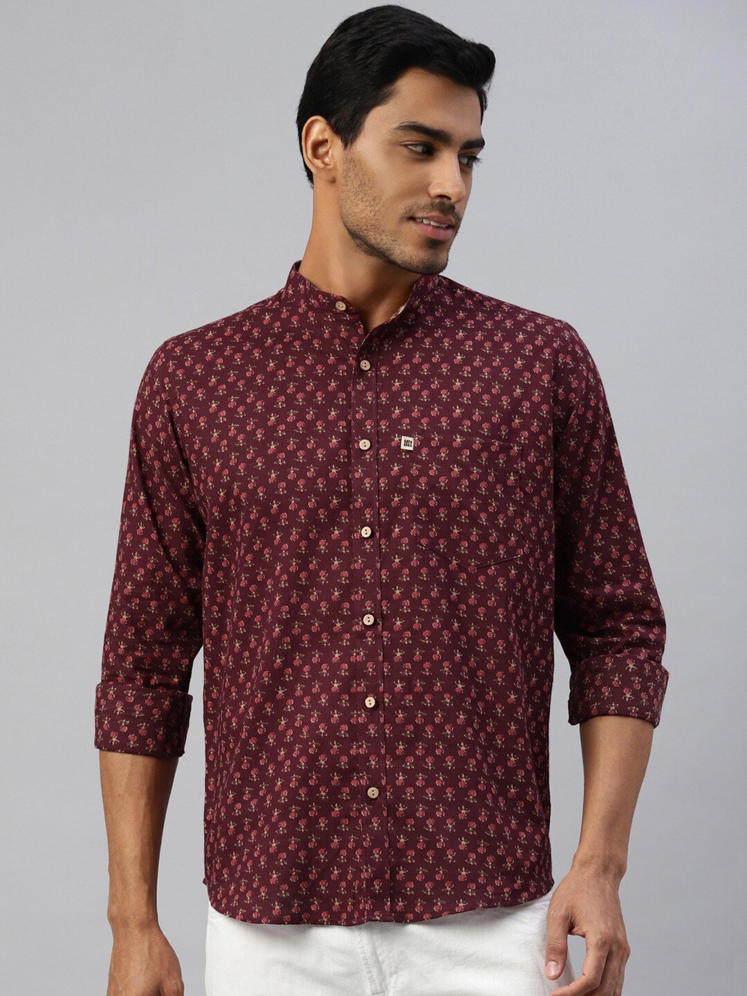 

Readiprint Fashions Men Floral Printed Casual Cotton Shirt, Burgundy