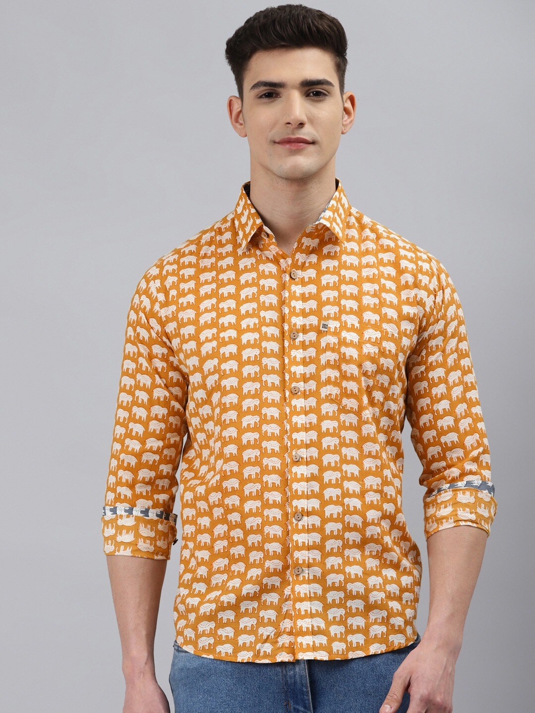 

Readiprint Fashions Men Printed Casual Cotton Shirt, Mustard