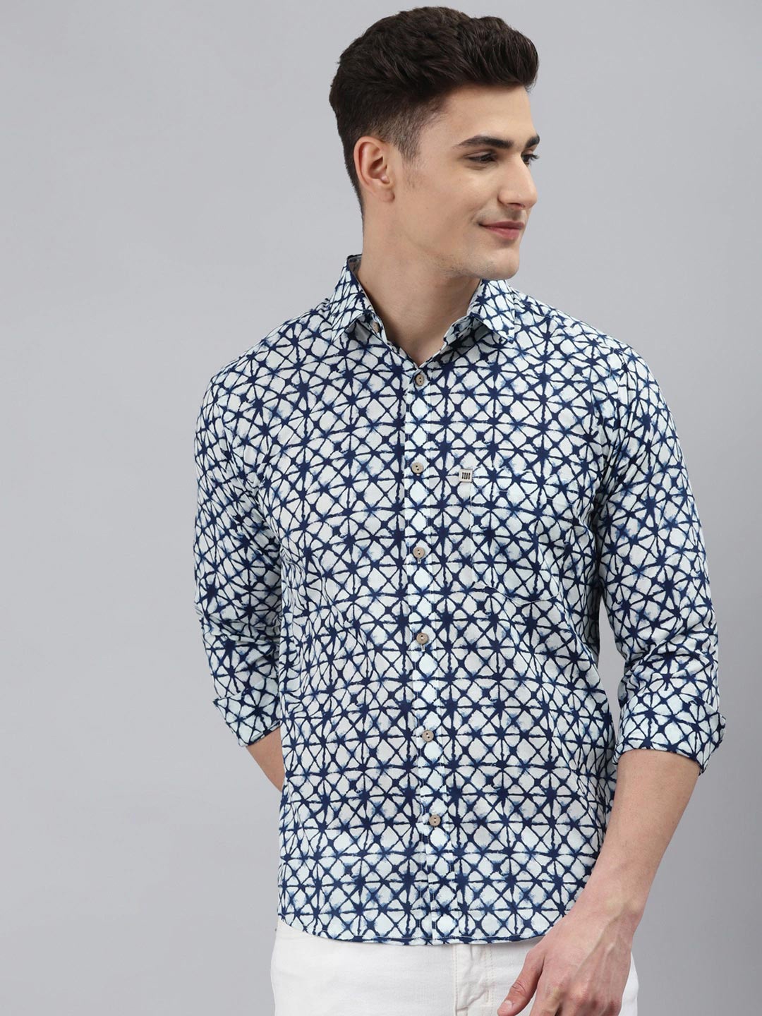 

Readiprint Fashions Men Abstract Printed Casual Cotton Shirt, Blue