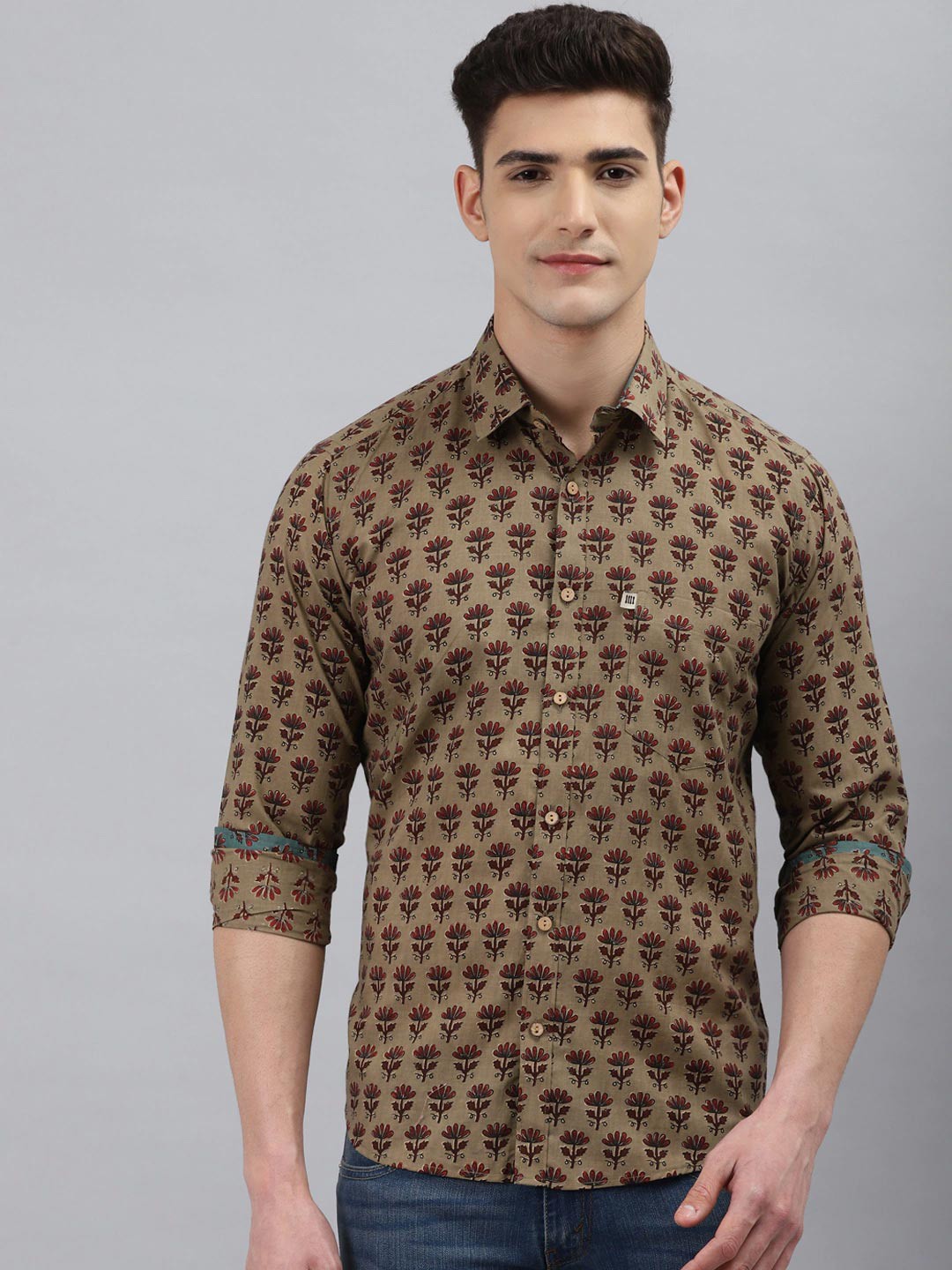 

Readiprint Fashions Men Floral Printed Casual Cotton Shirt, Brown