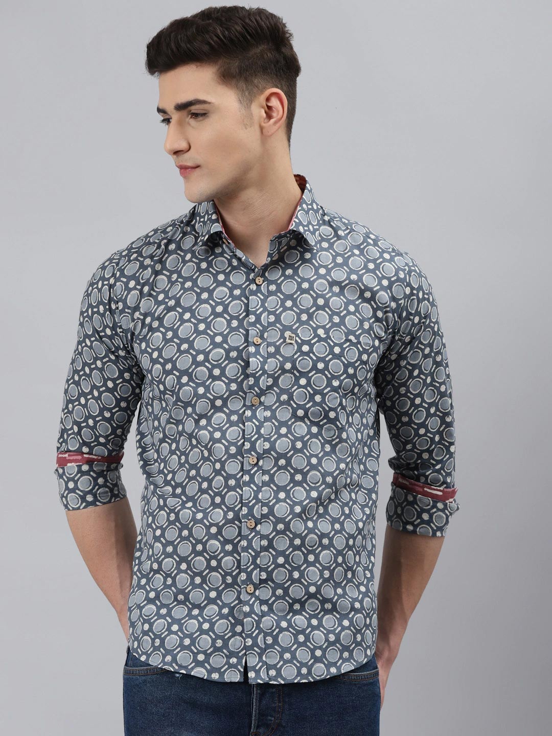 

Readiprint Fashions Men Grey Floral Printed Party Shirt