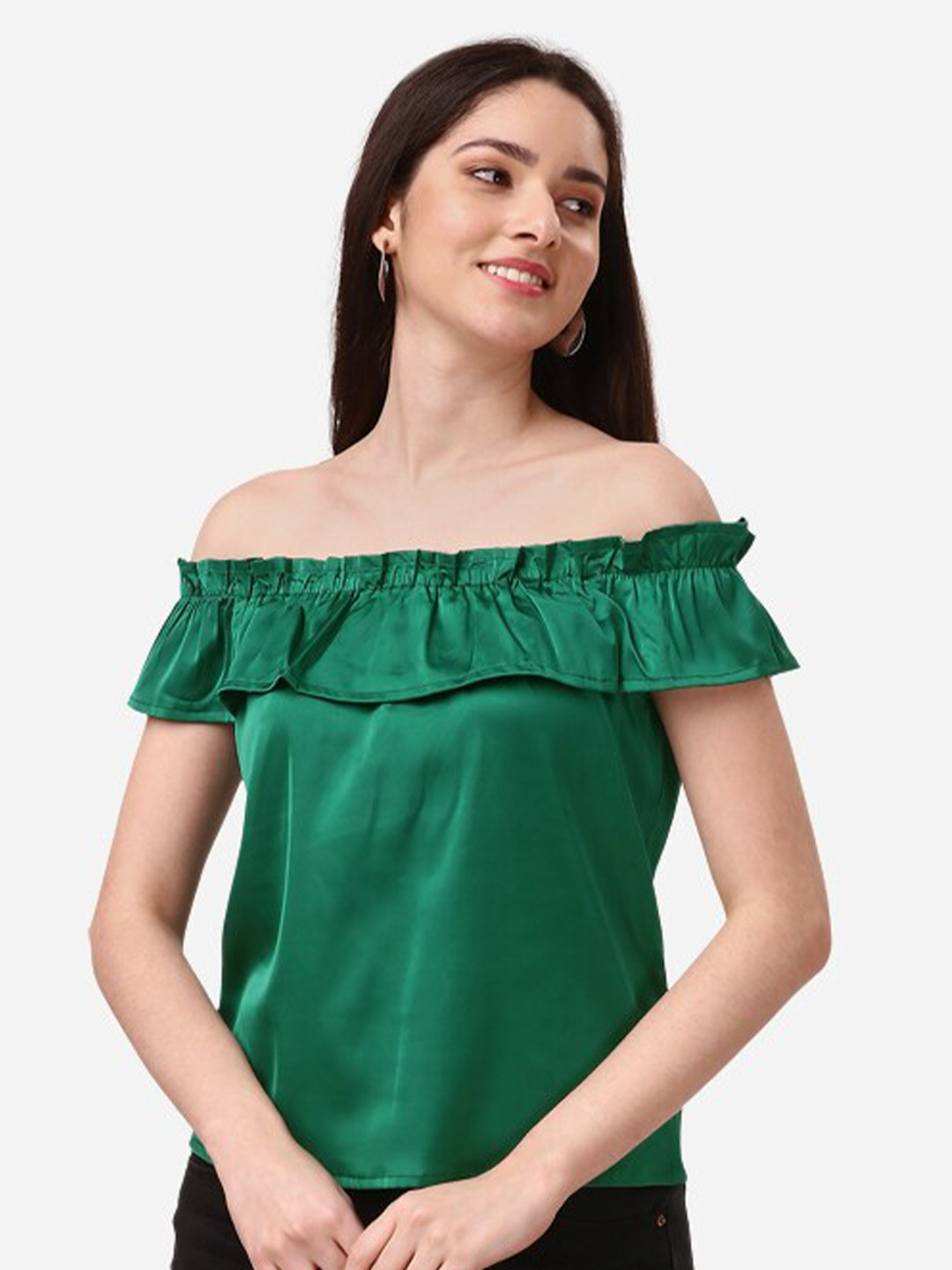 

Fashfun Off-Shoulder Crepe Bardot Top, Green
