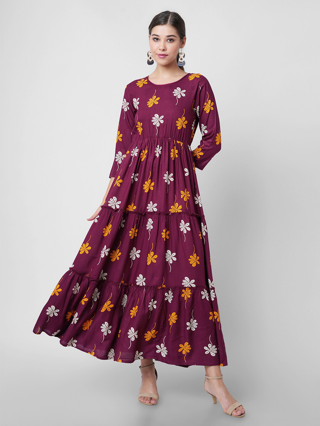

PURSHOTTAM WALA Floral Printed Maxi Dress, Maroon