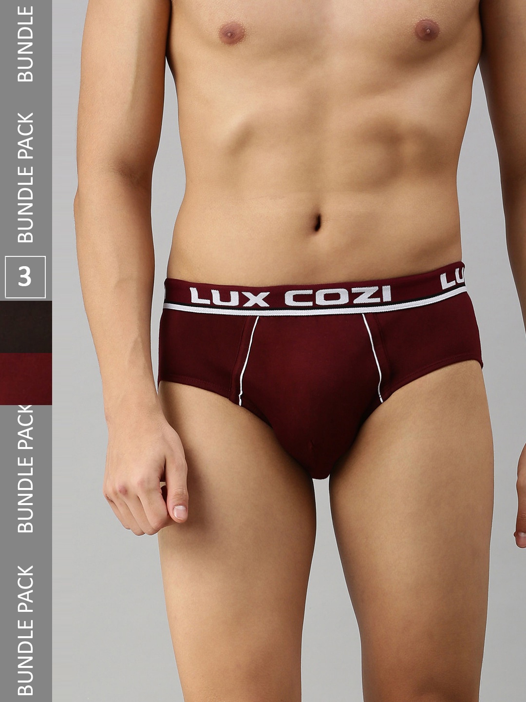 

Lux Cozi Men Pack Of 3 Anti-Odour Basic Briefs, Maroon