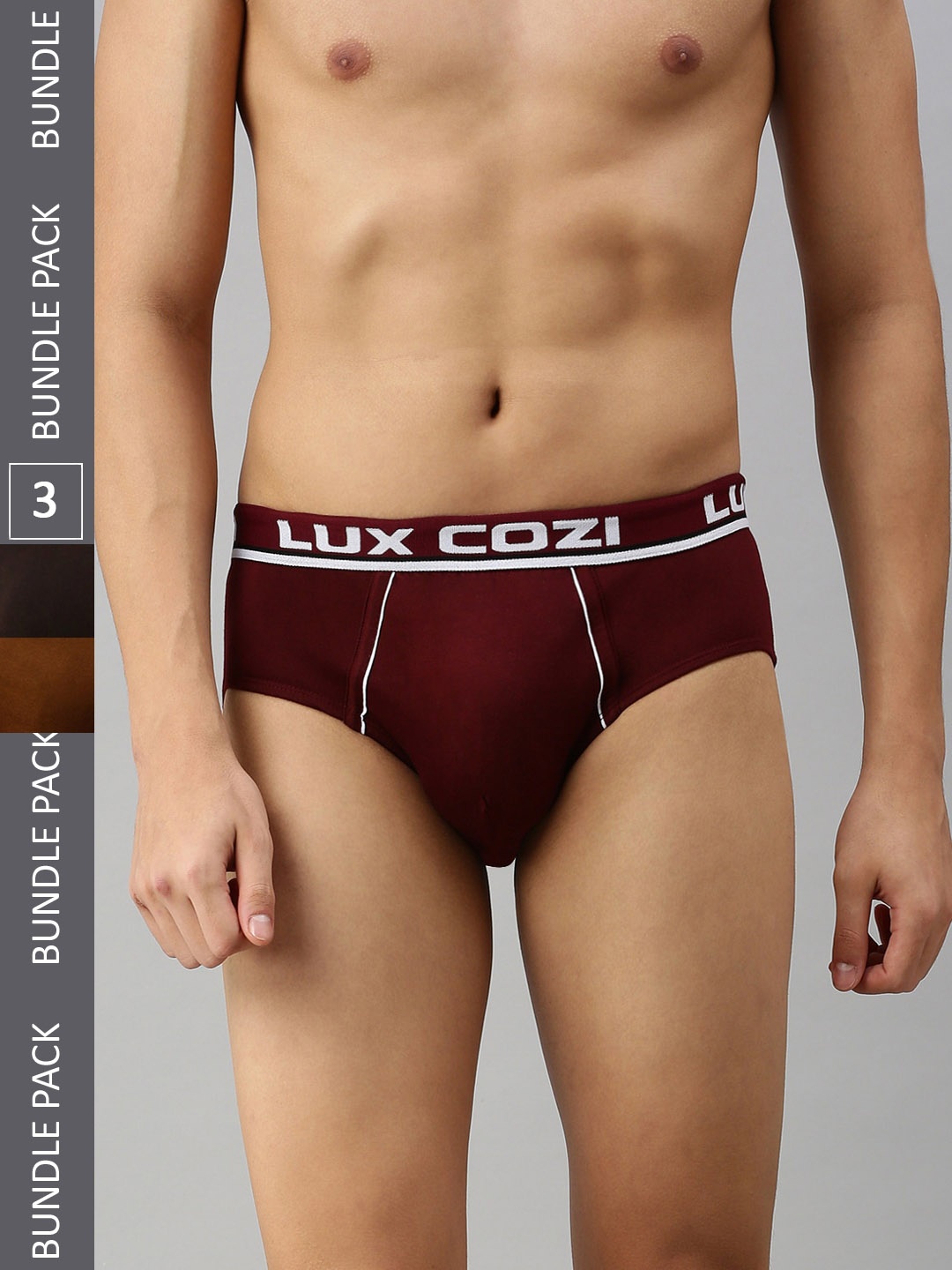 

Lux Cozi Men Pack Of 3 Anti-Odour Basic Briefs, Brown
