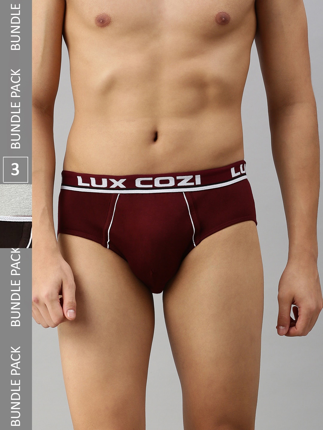 

Lux Cozi Men Pack Of 3 Anti-Odour Basic Briefs, Maroon