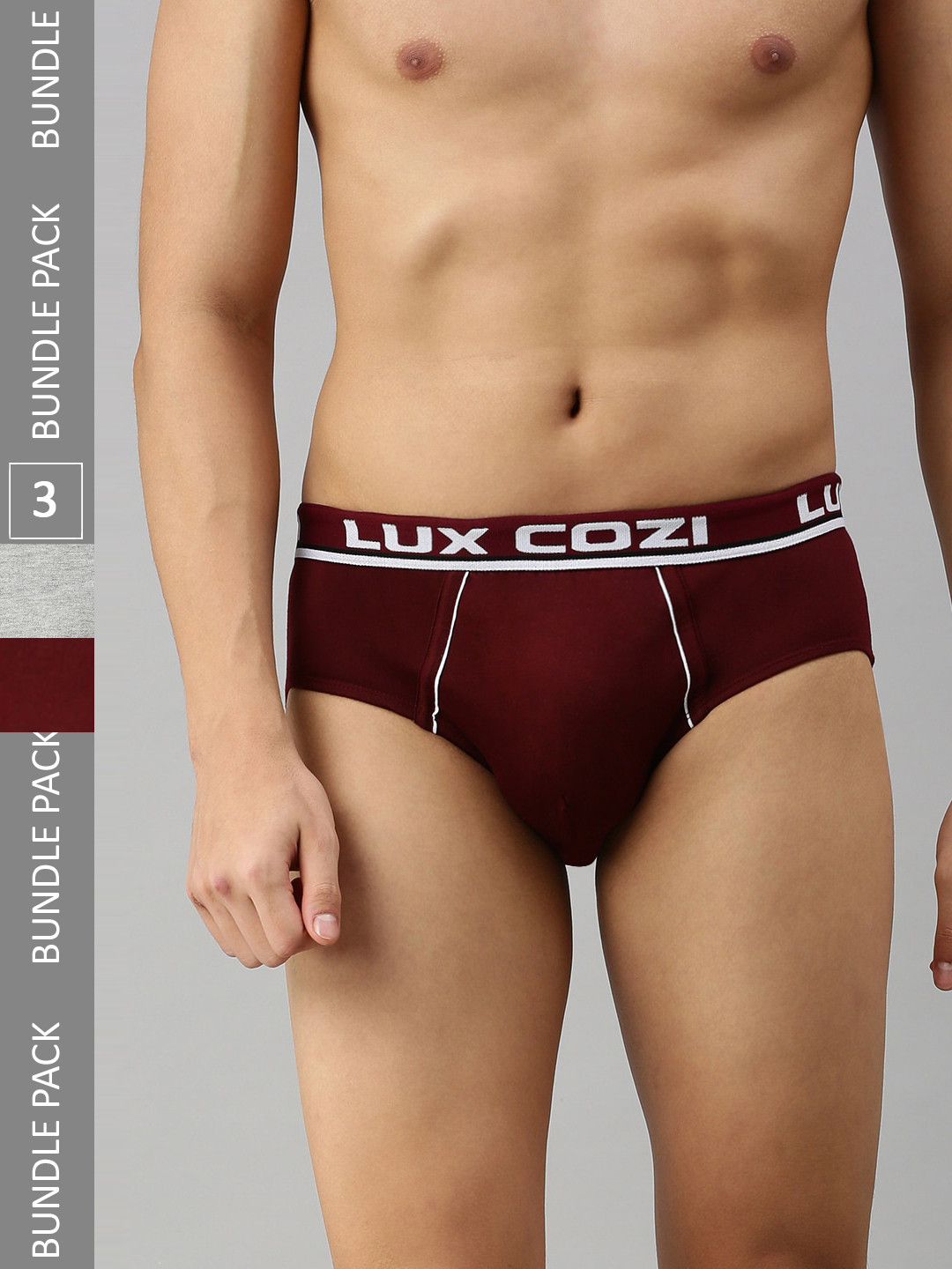 

Lux Cozi Men Pack Of 3 Anti-Odour Basic Briefs, Grey melange