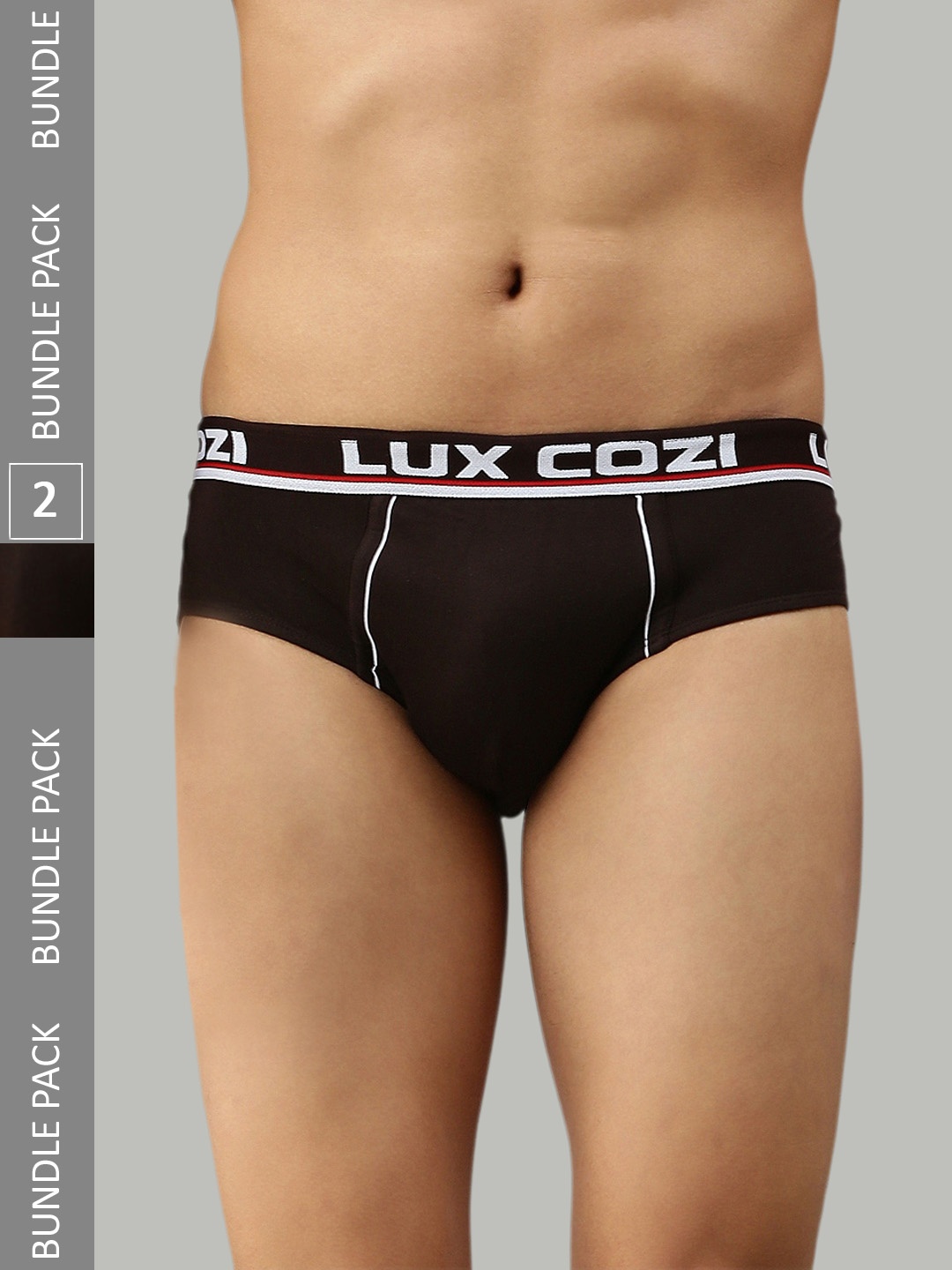 

Lux Cozi Men Pack Of 2 Mid-Rise Anti Odour Basic Briefs COZI_BIGSHOT_BRF_BRN, Black