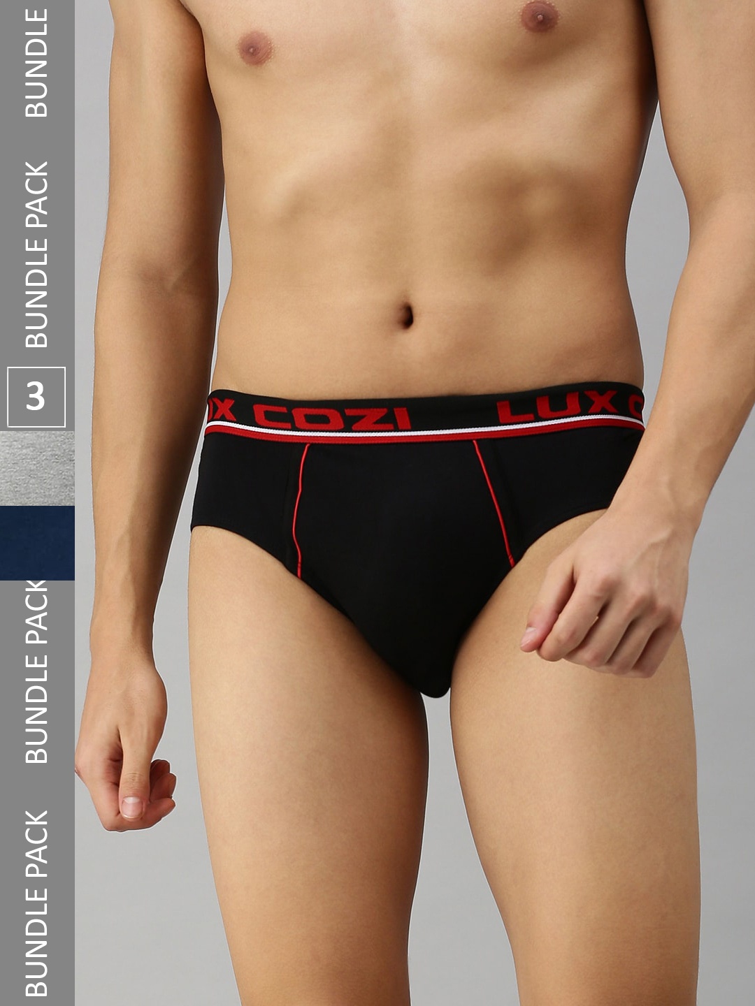 

Lux Cozi Men Pack Of 3 Anti-Odour Basic Briefs, Black