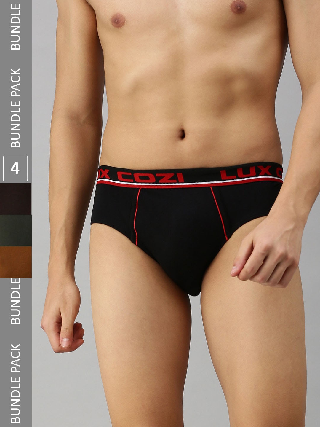 

Lux Cozi Men Pack Of 3 Pure Cotton Mid-Rise Basic Briefs - COZI_BIGSHOT_BRF_BLK_BRN_DG_3PC, Black