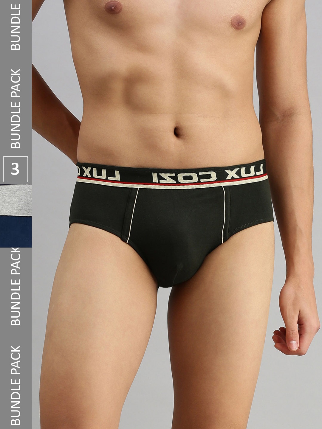 

Lux Cozi Men Pack Of 3 Anti-Odour Basic Briefs COZI_BIGSHOT_BRF_DG_GM_2PC, Grey melange