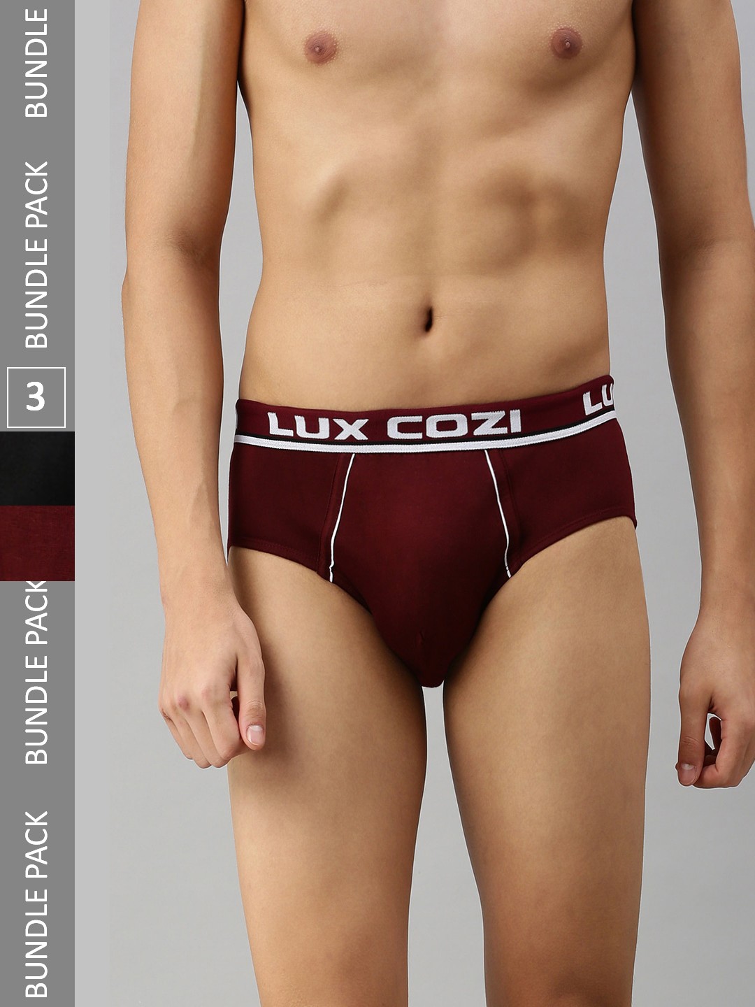 

Lux Cozi Men Pack Of 3 Anti-Odour Basic Briefs, Maroon
