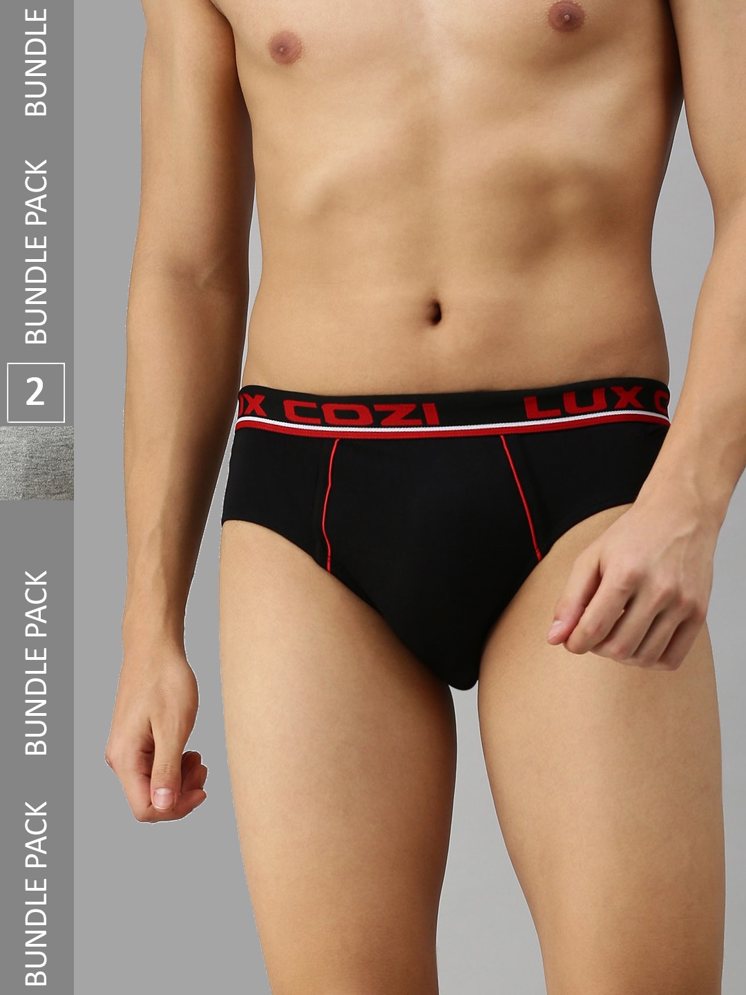 

Lux Cozi Men Pack Of 2 Pure Cotton Mid-Rise Basic Briefs - COZI_BIGSHOT_BRF_BLK_GM_2PC, Black