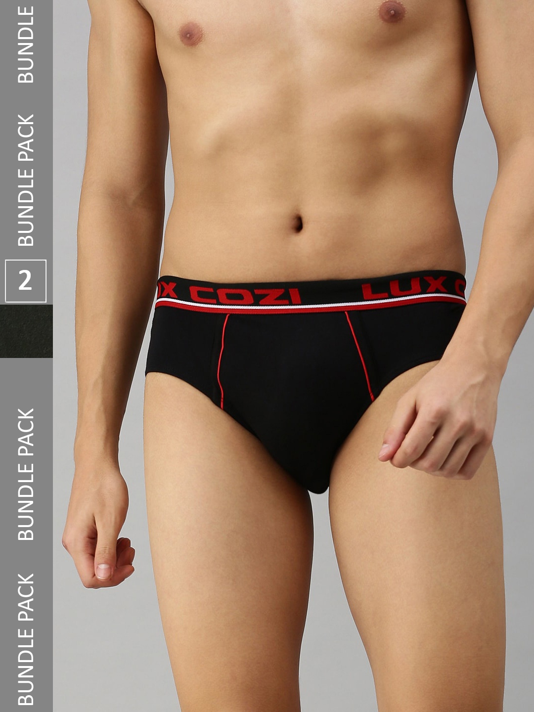 

Lux Cozi Men Pack Of 2 Pure Cotton Mid-Rise Basic Briefs - COZI_BIGSHOT_BRF_BLK_DG_2PC, Black