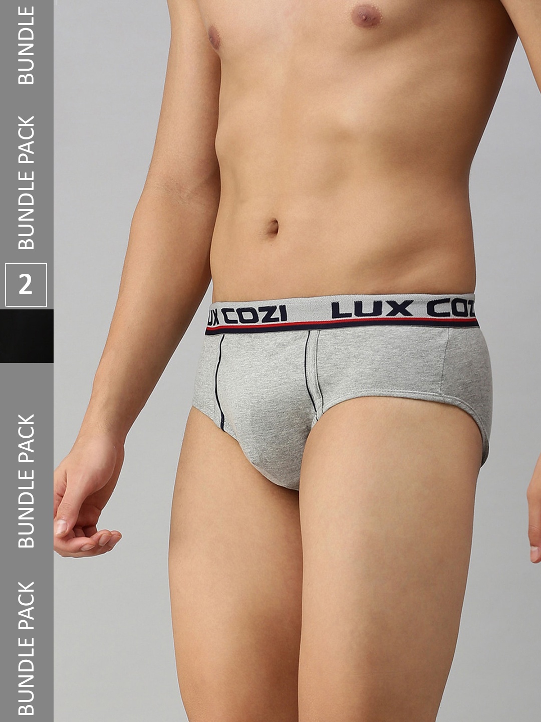 

Lux Cozi Men Pack Of 2 Pure Cotton Mid-Rise Basic Briefs - COZI_BIGSHOT_BRF_BLK_GM_2PC, Grey melange