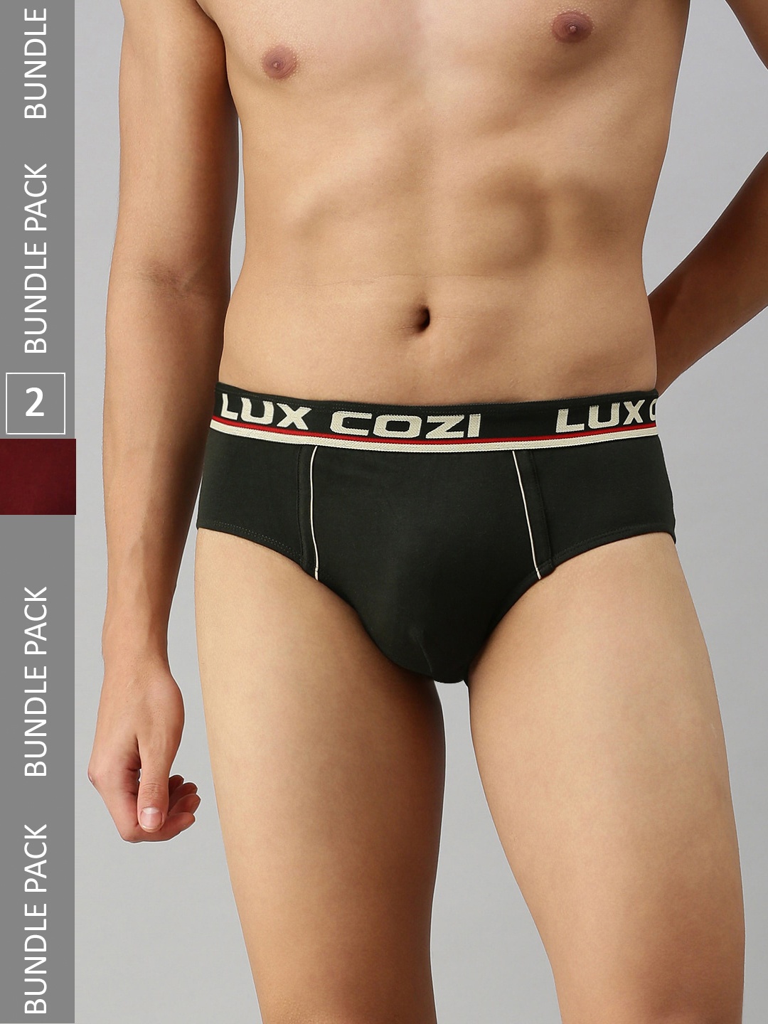 

Lux Cozi Men Pack Of 2 Anti-Odour Basic Briefs COZI_BIGSHOT_BRF_DG_MRN_2PC, Olive