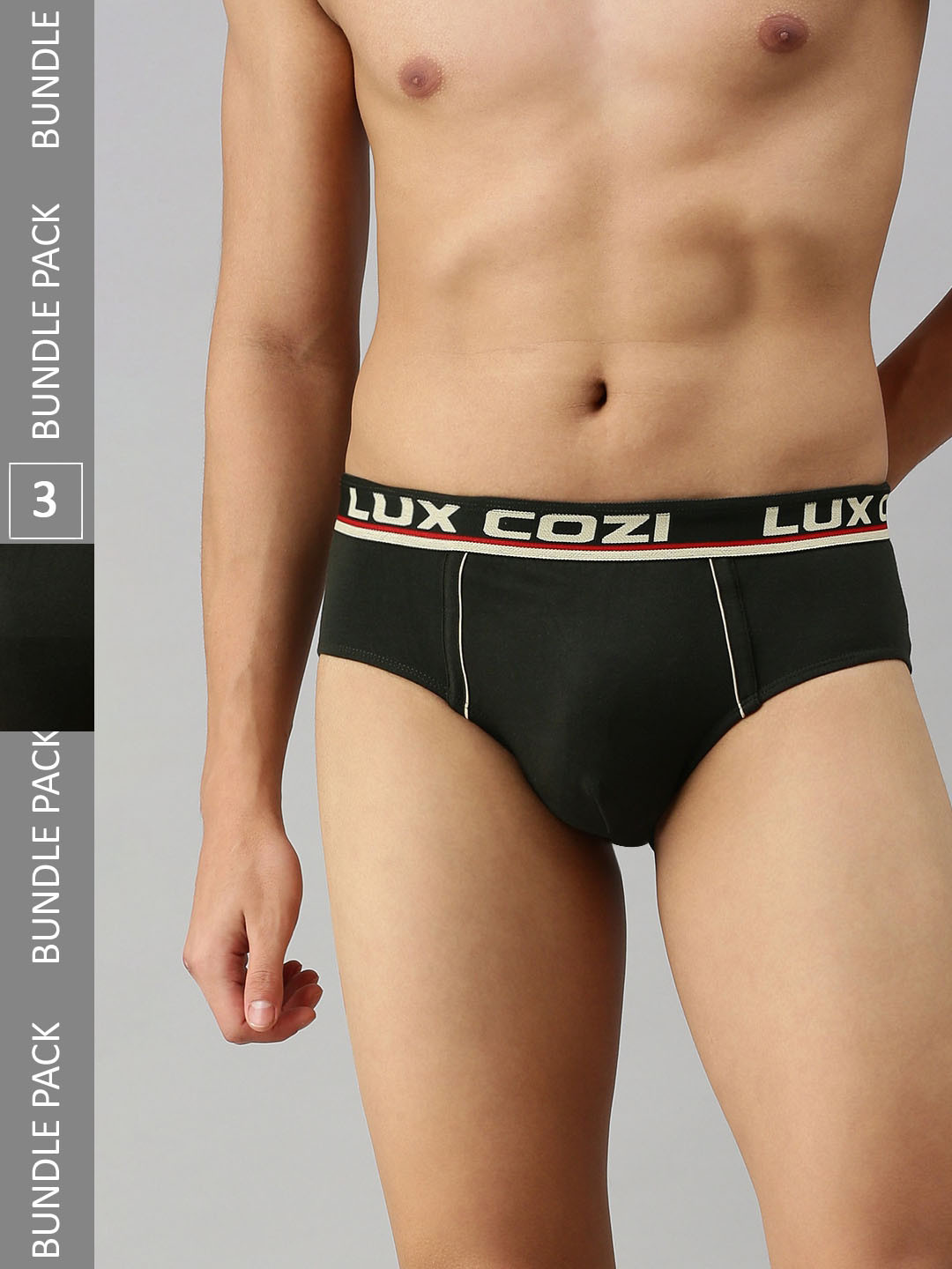 

Lux Cozi Men Pack Of 3 Anti-Odour Basic Briefs COZI_BIGSHOT_BRF_DG_3PC, Olive