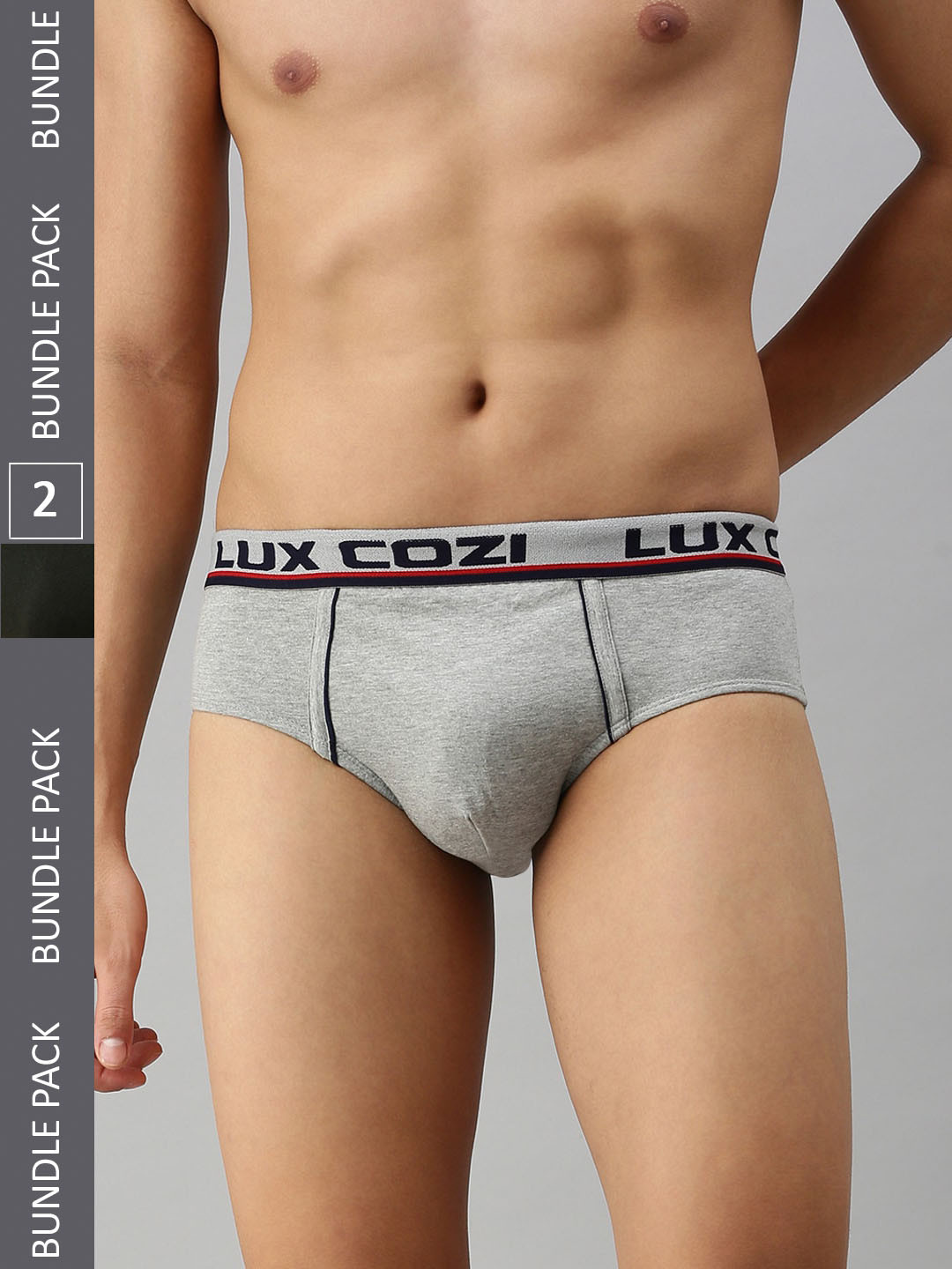 

Lux Cozi Men Pack Of 2 Mid-Rise Anti Odour Briefs COZI_BIGSHOT_BRF_GM_2PC, Grey melange