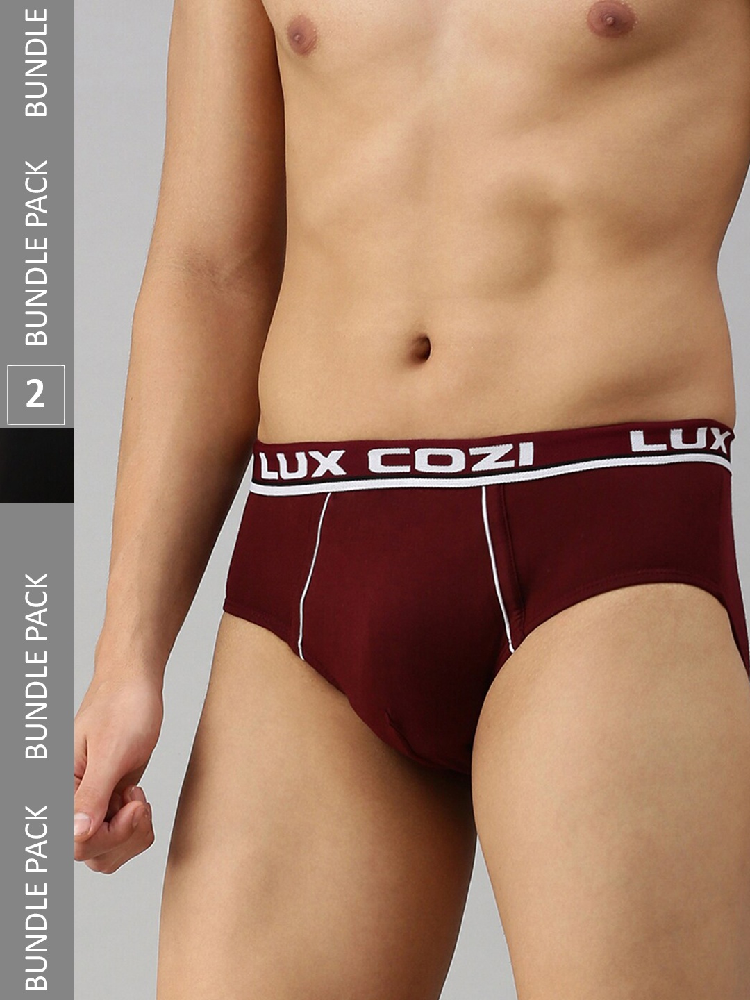 

Lux Cozi Men Pack Of 2 Mid-Rise Anti-Odour Basic Briefs- COZI_BIGSHOT_BRF_BLK_MRN_2PC, Maroon