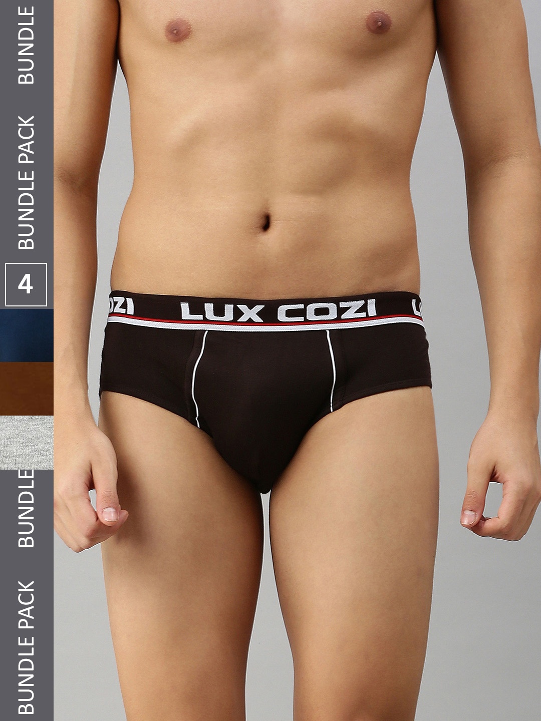 

Lux Cozi Men Plus Size Pack Of 4 Anti-Odour Basic Briefs, Brown