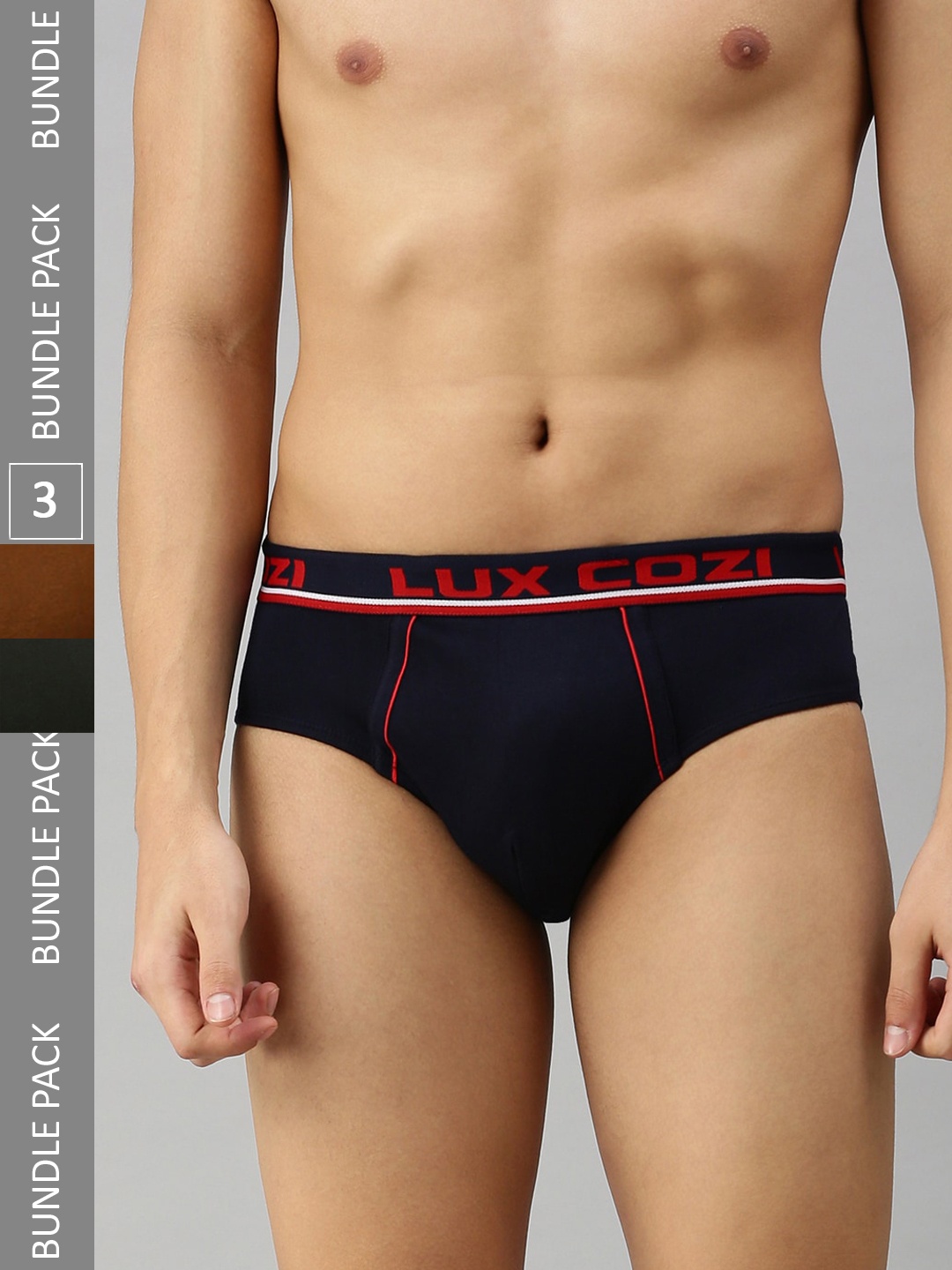 

Lux Cozi Men Pack Of 3 Anti-Odour Basic Briefs, Grey
