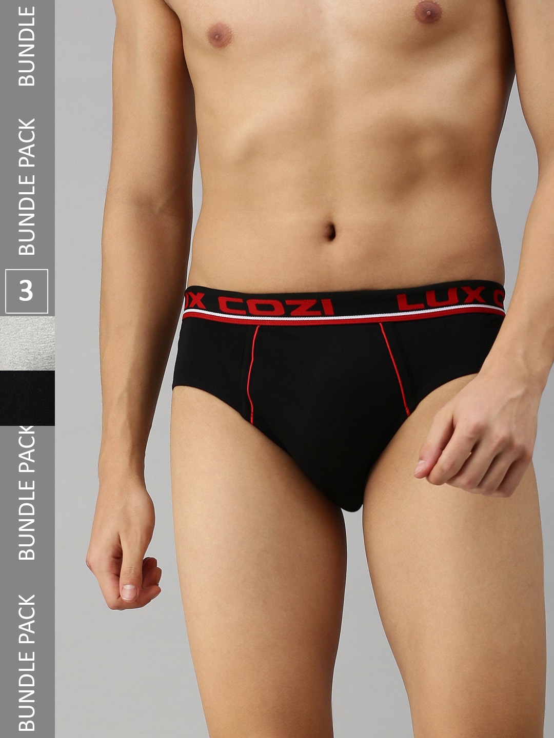 

Lux Cozi Men Pack Of 3 Mid-Rise Anti-Odour Basic Briefs- COZI_BIGSHOT_BRF_BLK_GM_NB_3PC, Black