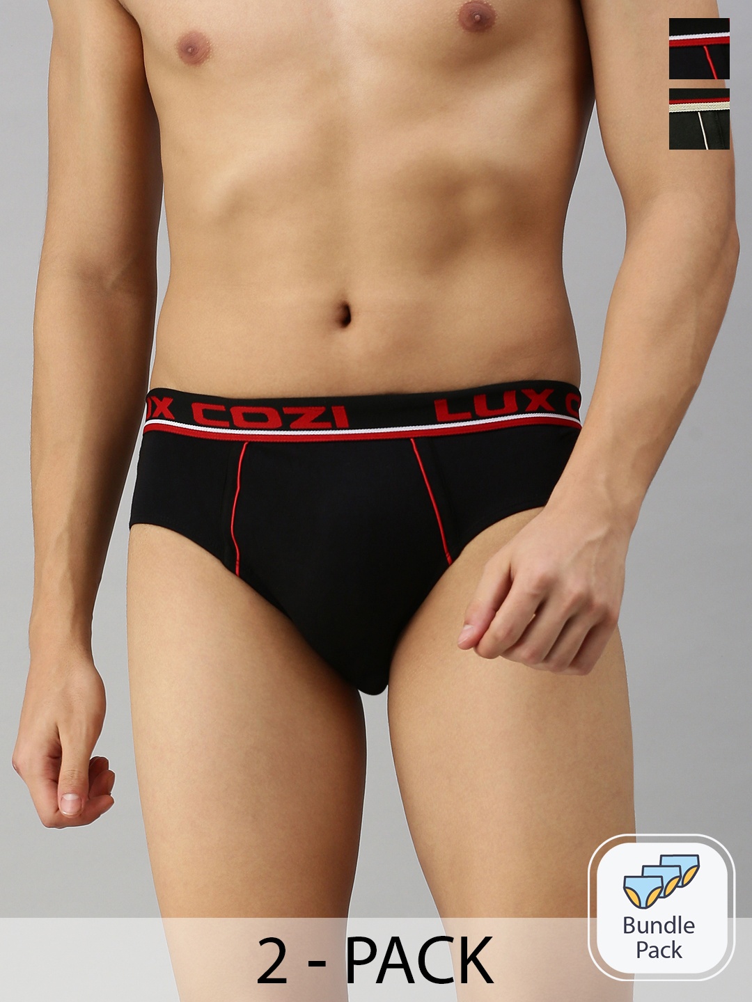 

Lux Cozi Men Pack Of 2 Pure Cotton Mid-Rise Basic Briefs COZI_BIGSHOT_BRF_BLK_DG_2PC, Black