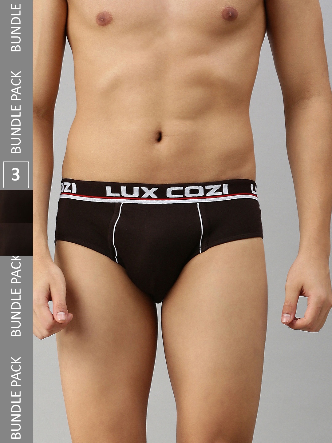 

Lux Cozi Men Pack Of 3 Mid-Rise Anti Odour Basic Briefs COZI_BIGSHOT_BRF_BRN_3PC, Brown