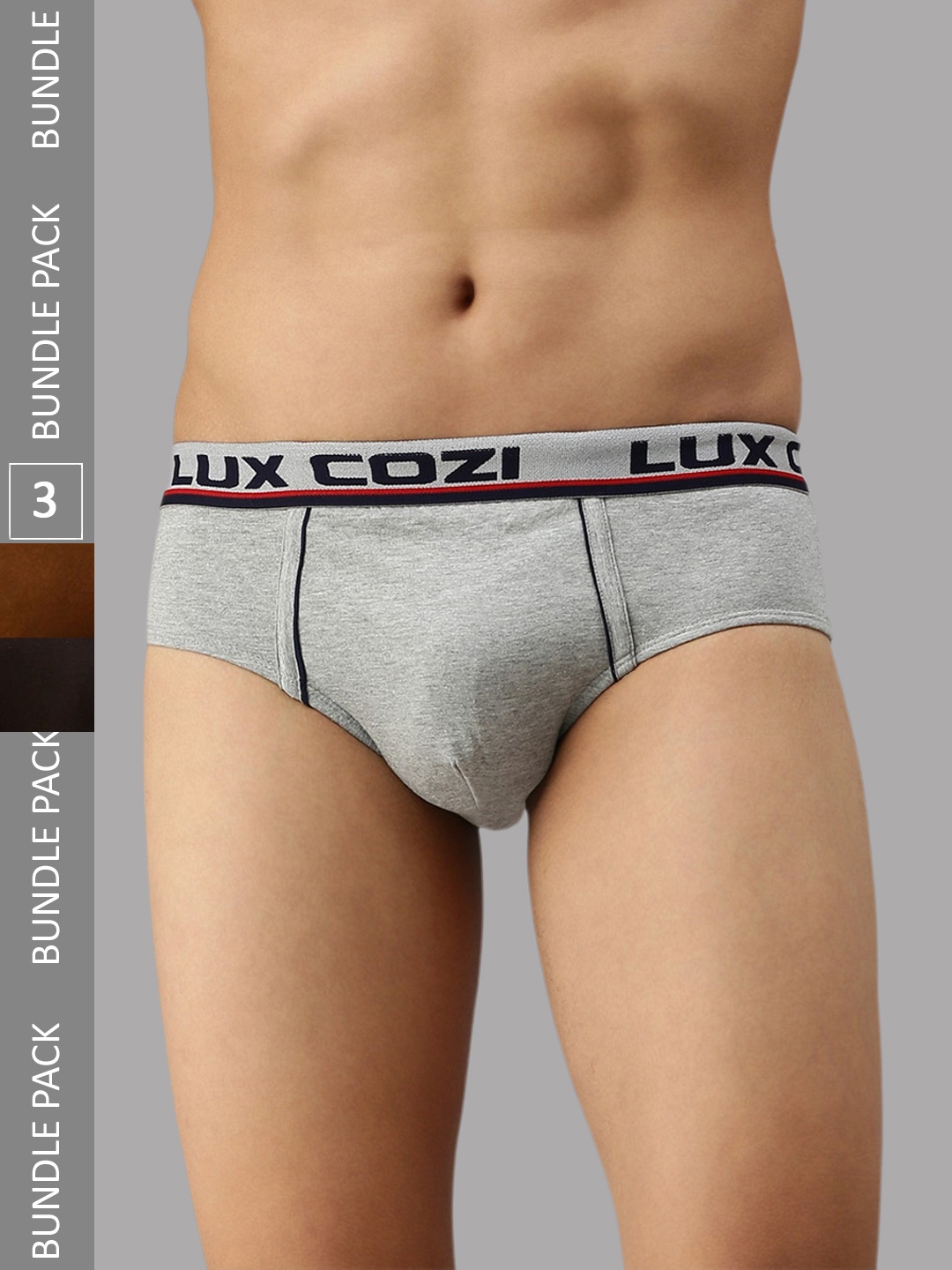 

Lux Cozi Men Pack Of 3 Anti-Odour Basic Briefs COZI_BIGSHOT_BRF_GM_3PC, Grey melange