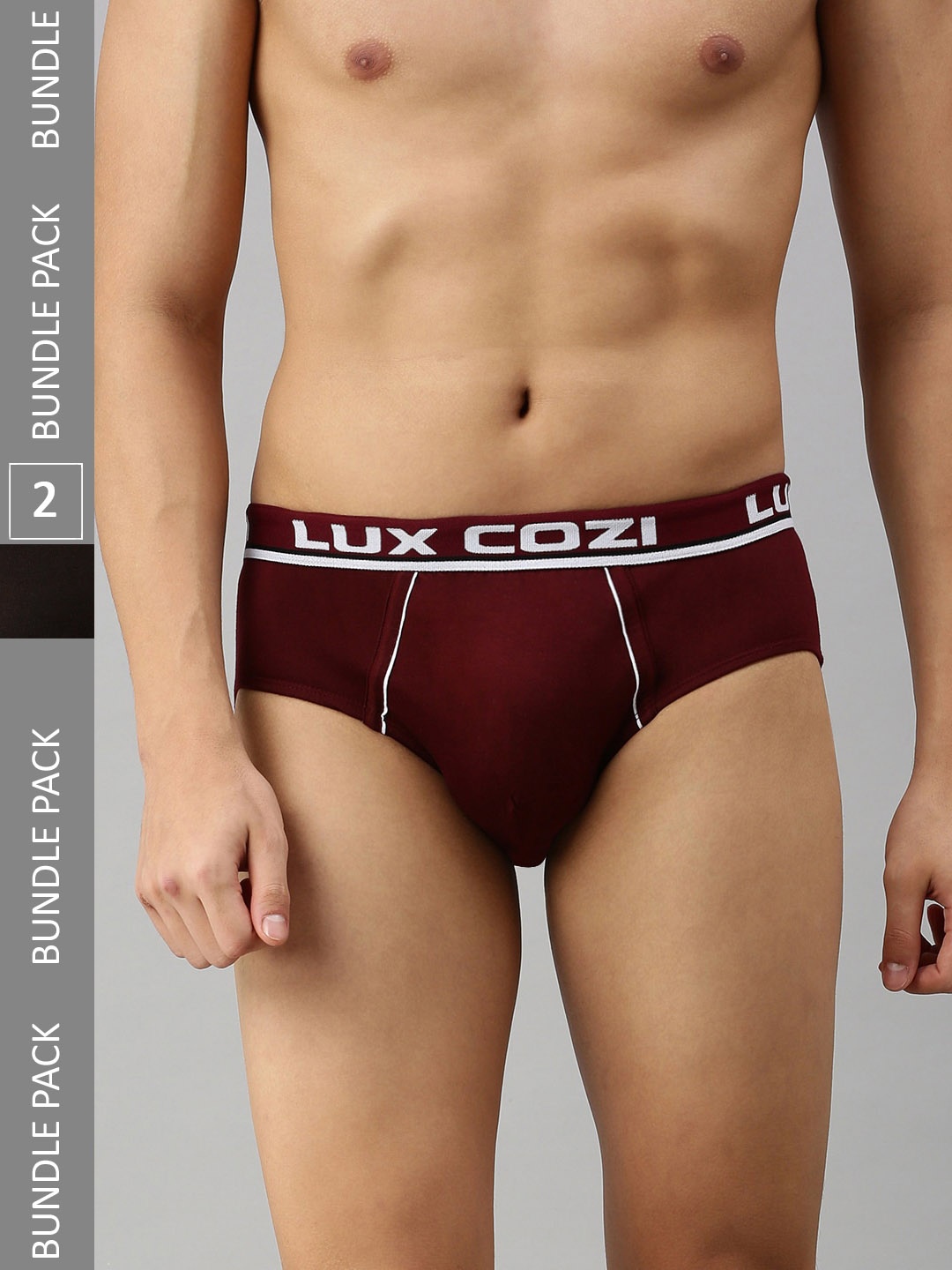 

Lux Cozi Men Pack Of 2 Pure Cotton Mid-Rise Basic Briefs, Maroon