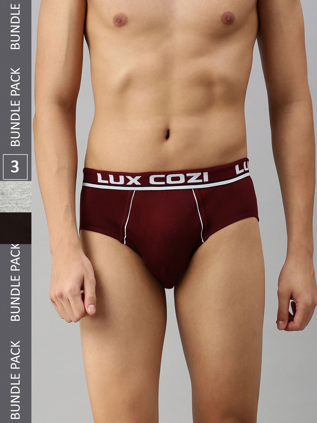 

Lux Cozi Pack Of 3 Mid-Rise Anti Odour Basic Briefs COZI_BIGSHOT_BRF_GM_MRN_2PC, Grey melange