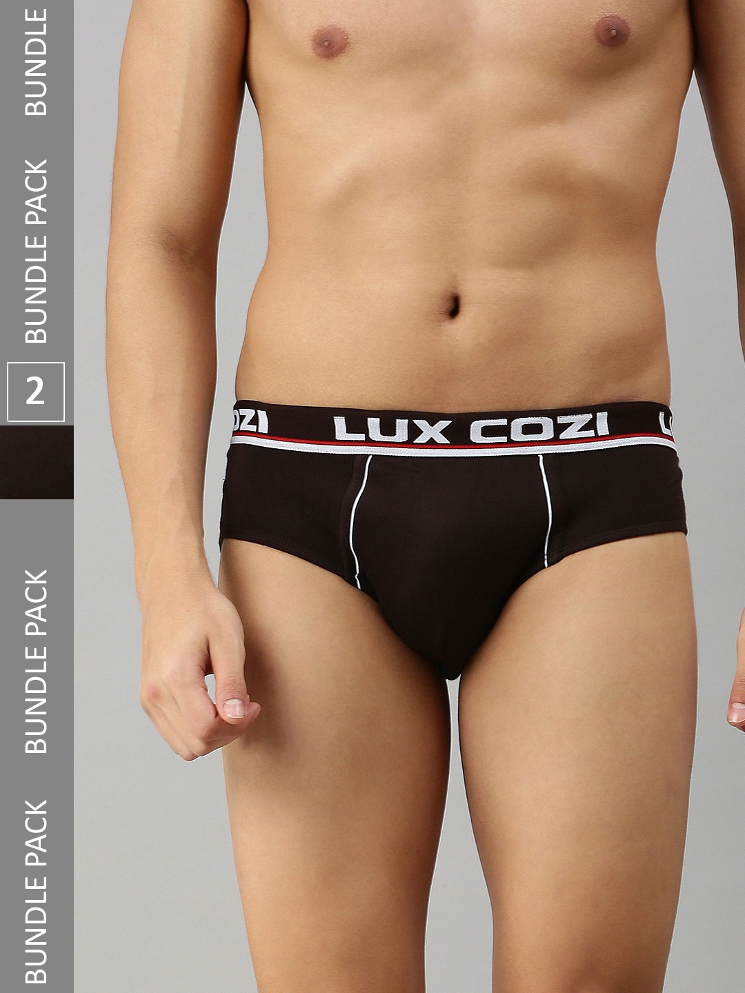 

Lux Cozi Men Pack Of 2 Mid-Rise Anti-Odour Basic Briefs- COZI_BIGSHOT_BRF_BRN_2PC, Coffee brown