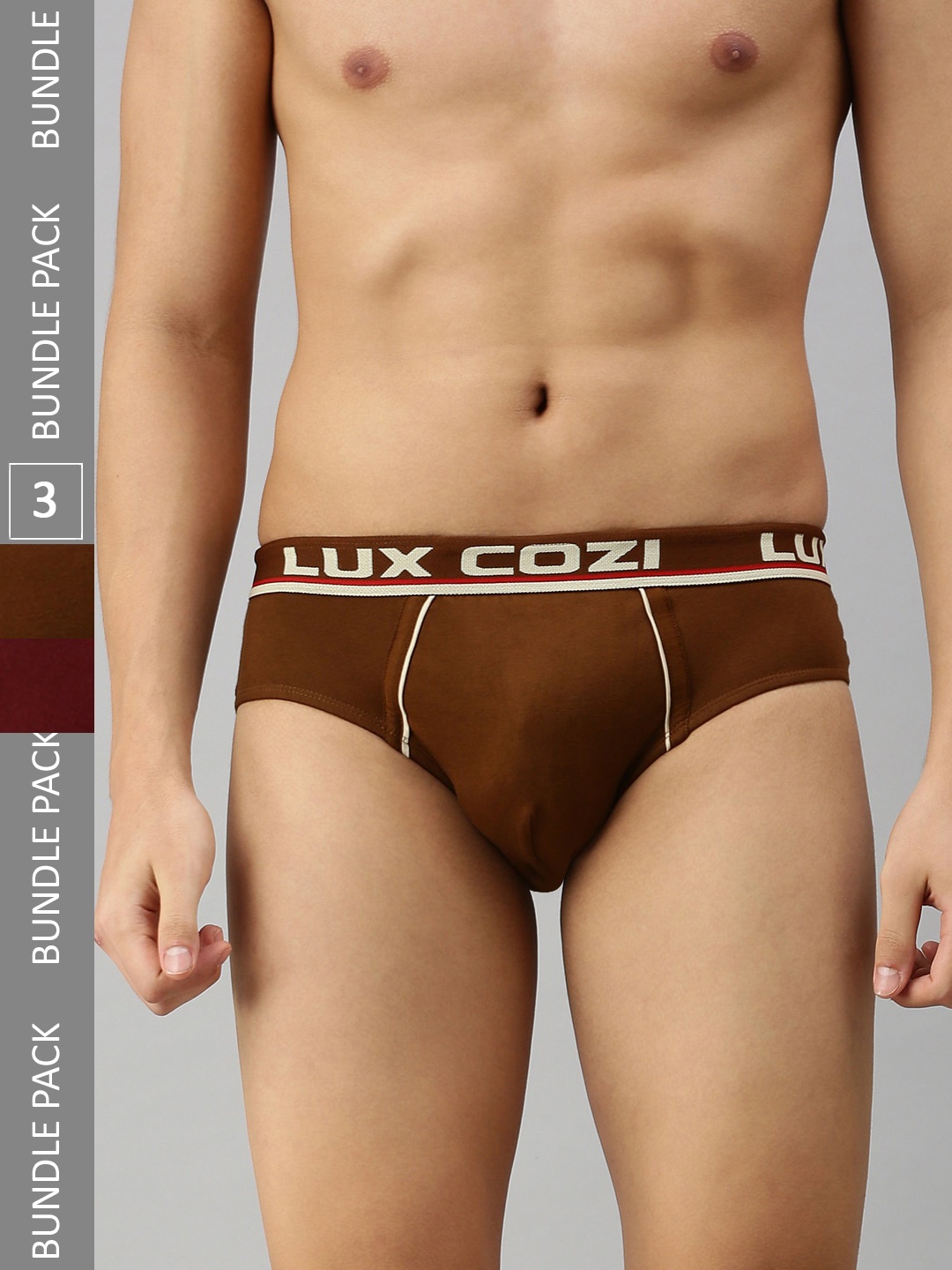 

Lux Cozi Men Pack Of 3 Stretchable Anti-Odour Anti Piling Anti Bacterial Basic Briefs, Brown