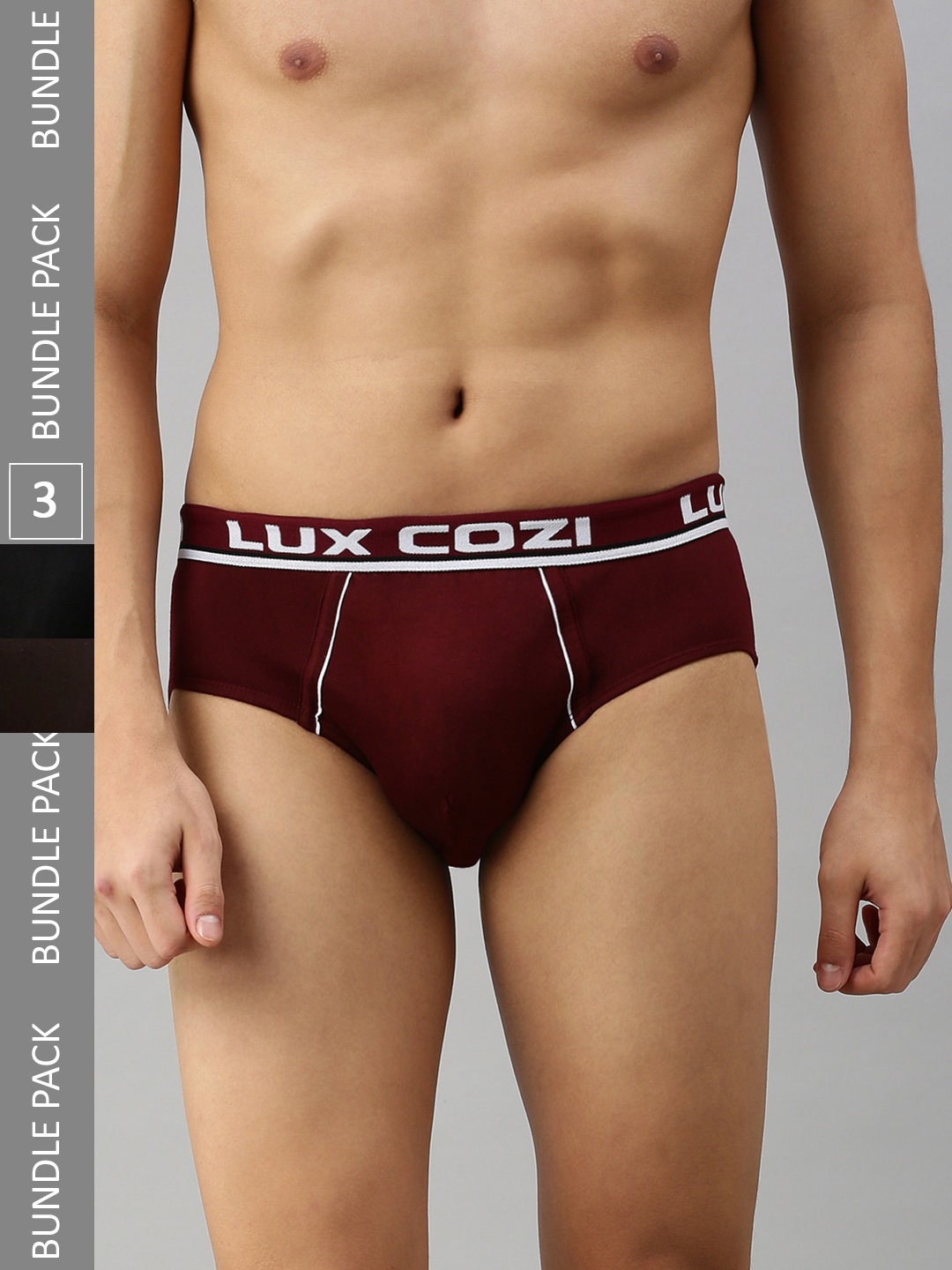 

Lux Cozi Men Pack of 3 Anti-Odour Basic Briefs, Maroon