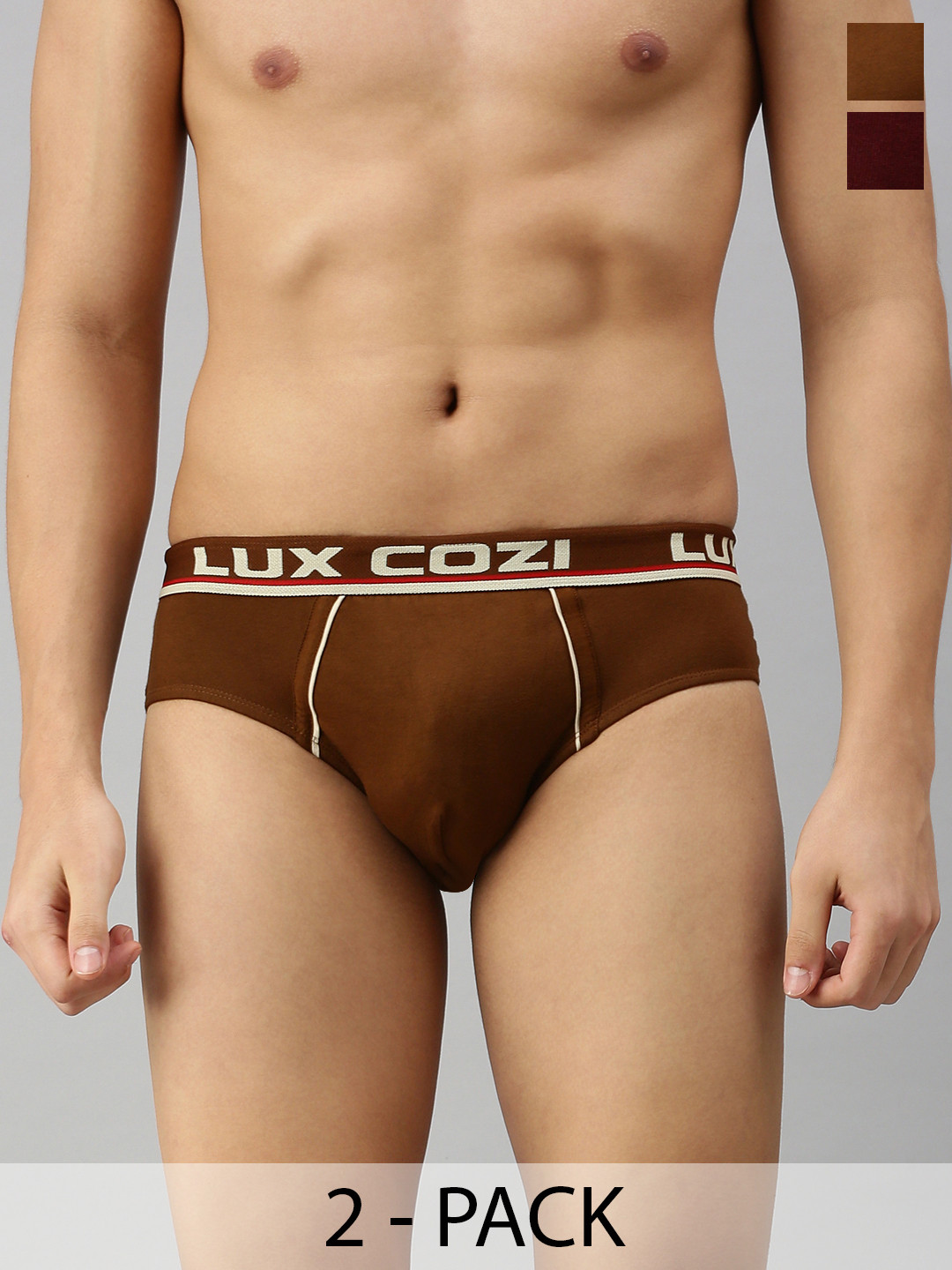 

Lux Cozi Men Pack Of 2 Pure Cotton Mid-Rise Basic Briefs COZI_BIGSHOT_BRF_MRN_MST, Maroon