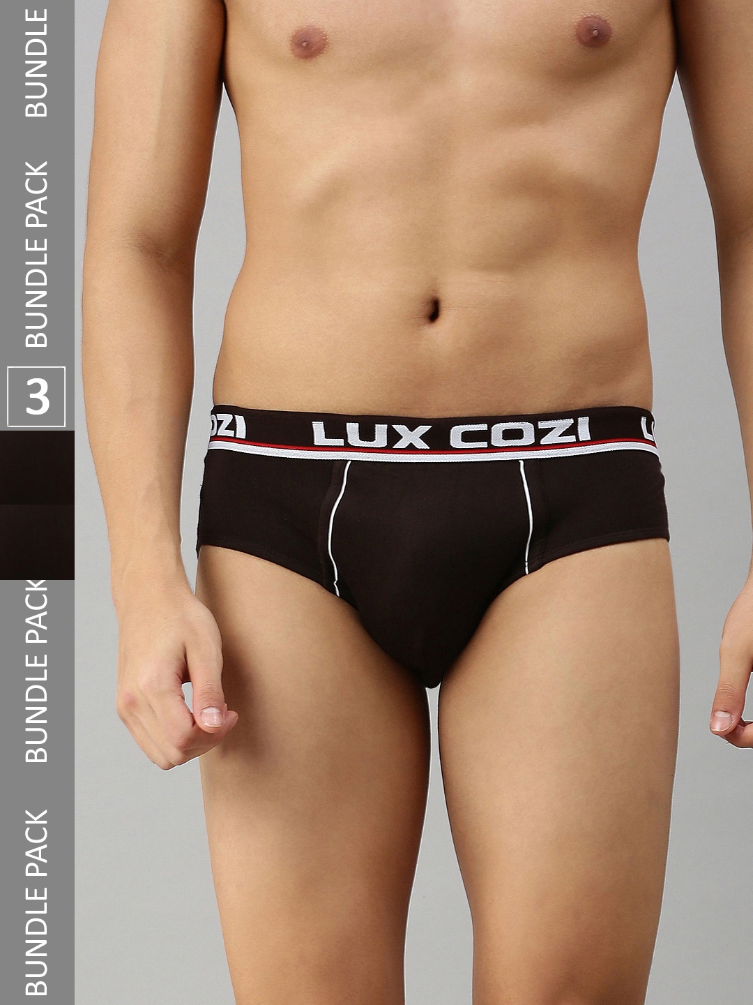 

Lux Cozi Men Pack Of 3 Mid-Rise Anti-Odour Basic Briefs- COZI_BIGSHOT_BRF_BRN_3PC, Coffee brown